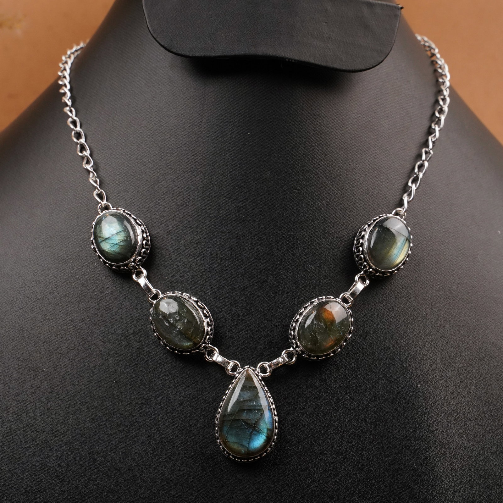 Natural Labradorite Silver Plated Handmade Choker Necklace (1 of 3)