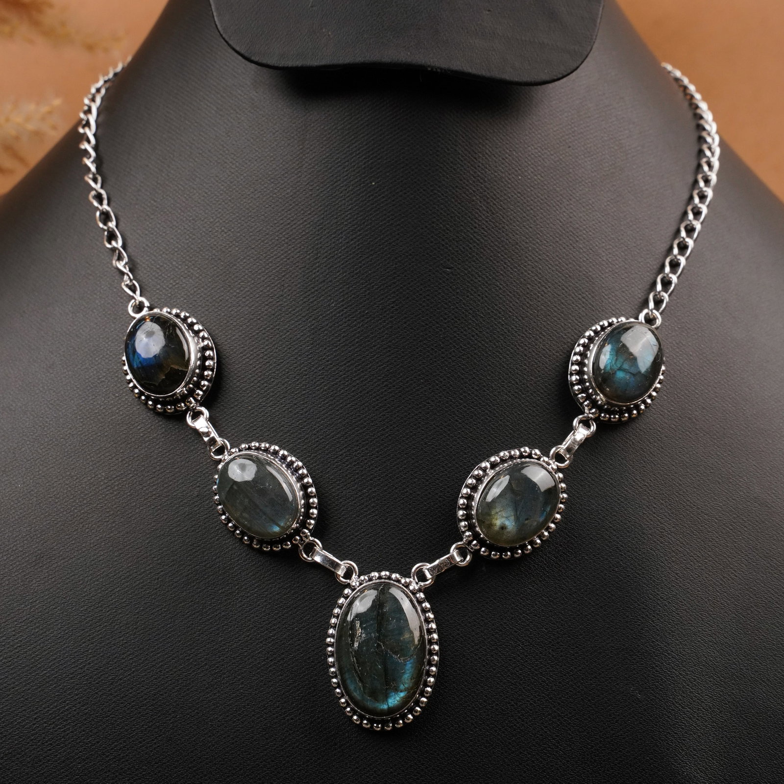 Natural Labradorite Silver Plated Handmade Choker Necklace (1 of 3)