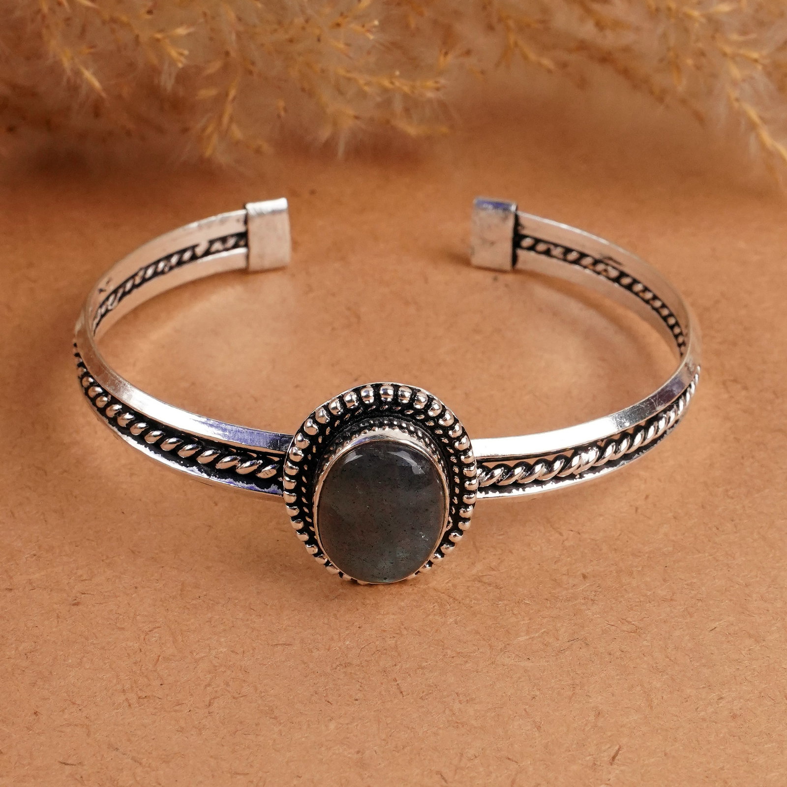 Natural Labradorite Silver Plated Handmade Cuff Bangle (1 of 4)