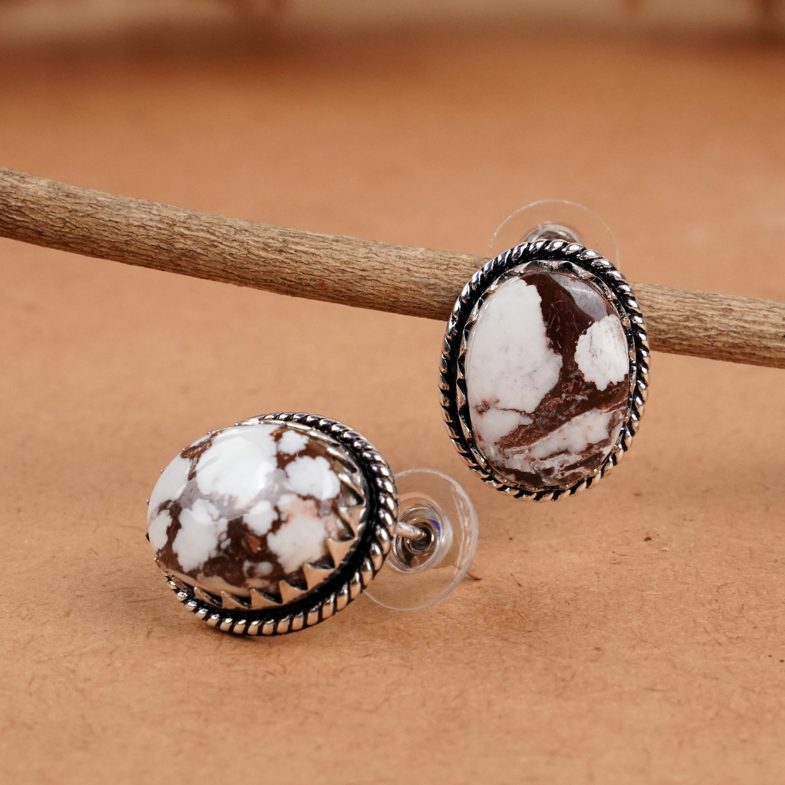 Natural Wild Horse Silver Plated Handmade Stud Earring: Product ID: 260406142530 Product - Handmade Silver Plated Stud Earring Metal - 925 Sterling Silver Plated Earring Type - Stud Gemstone - Wild Horse Gemstone Origin - United States Gemstone Size - 12X1