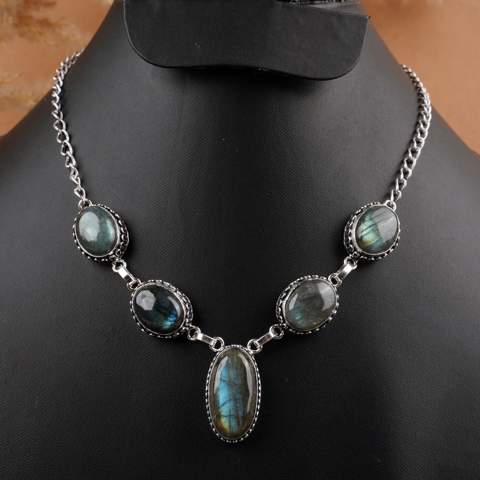Natural Labradorite Silver Plated Handmade Choker Necklace (1 of 3)