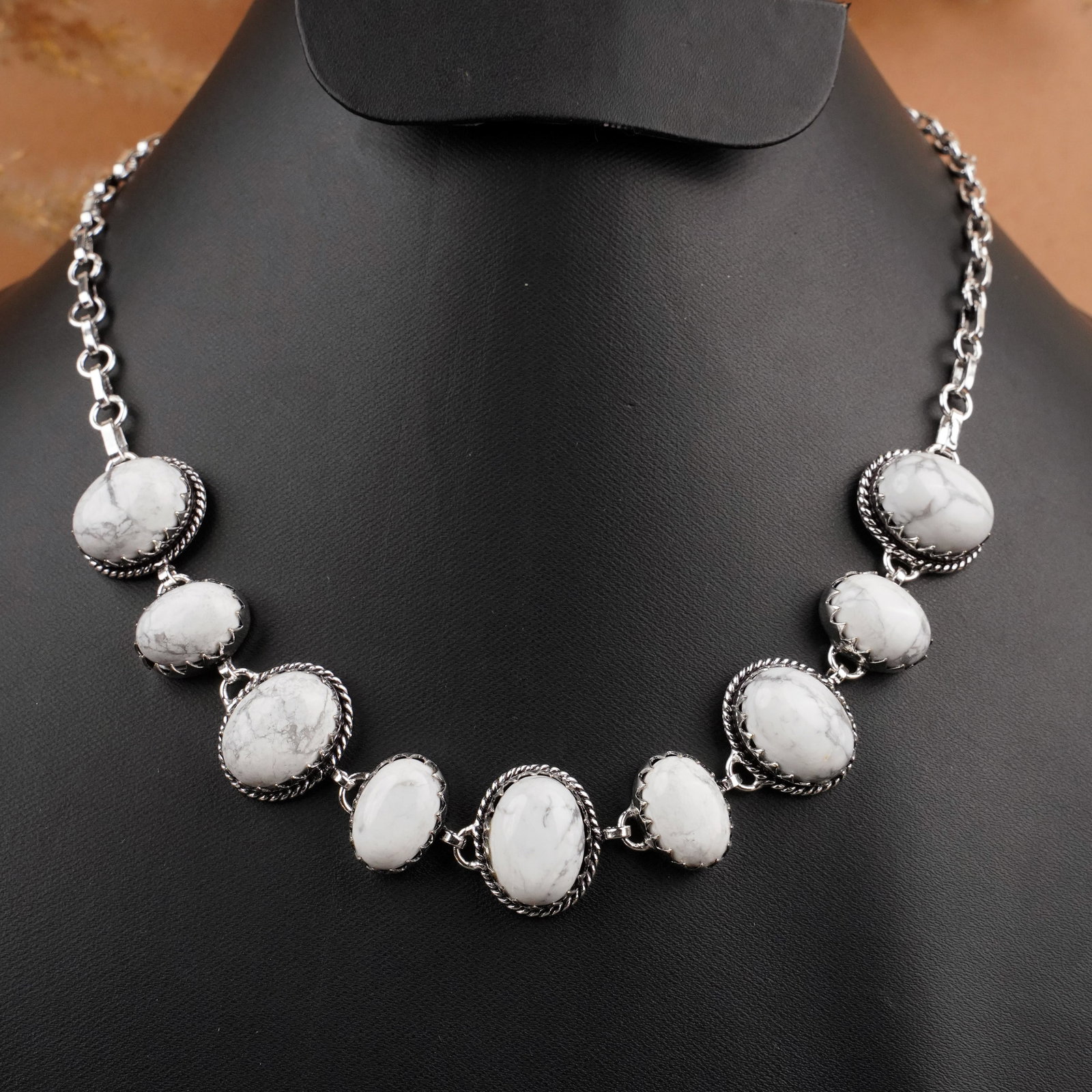 Natural Howlite Silver Plated Handmade Choker Necklace (1 of 3)