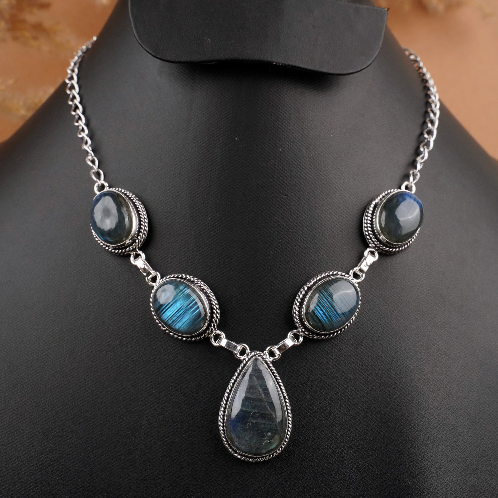 Natural Labradorite Silver Plated Handmade Choker Necklace (1 of 3)