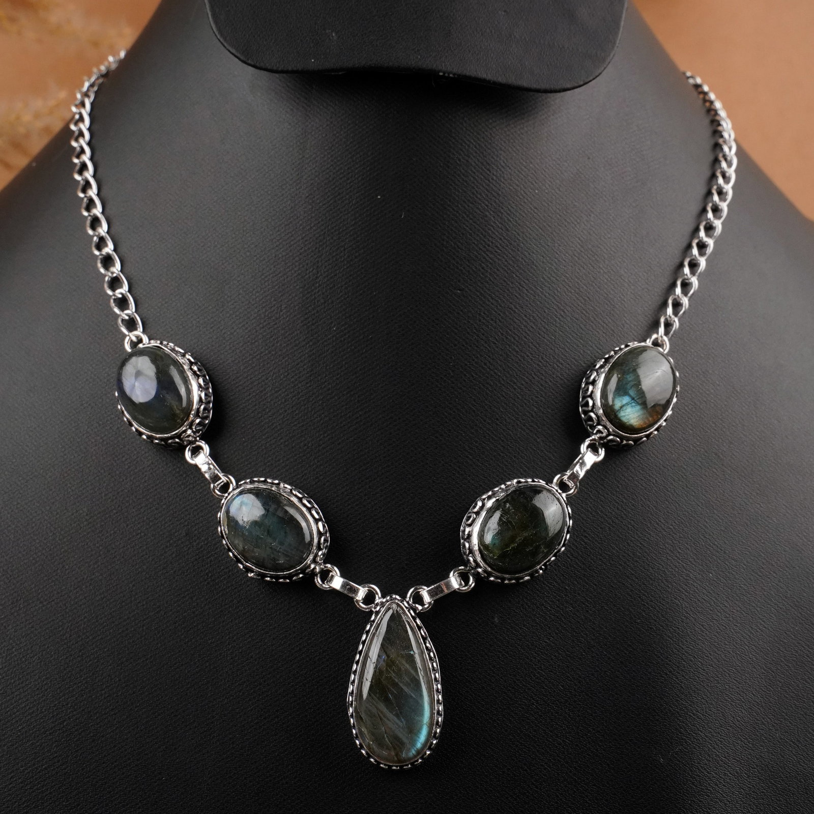 Natural Labradorite Silver Plated Handmade Choker Necklace (1 of 3)
