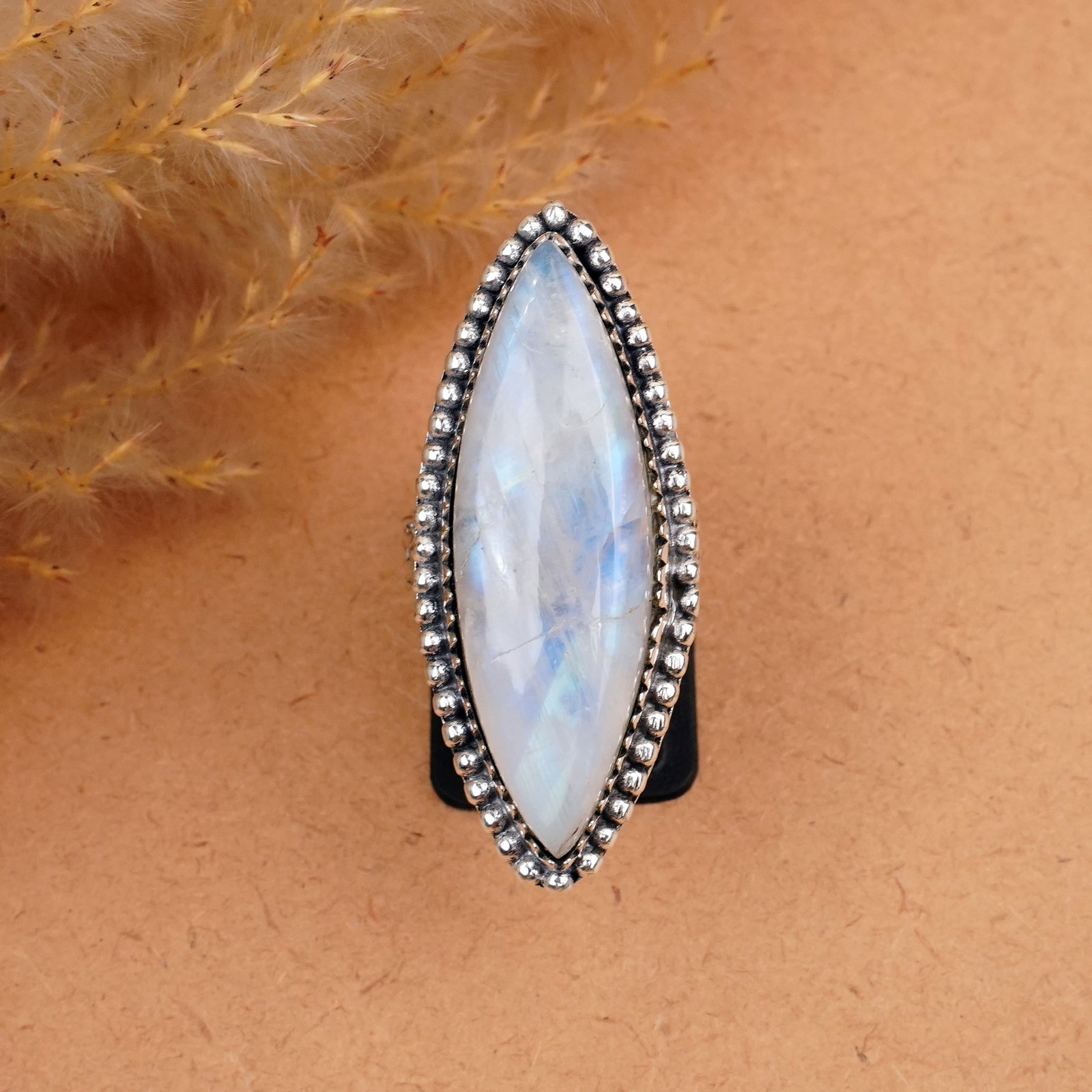 Natural Rainbow Moonstone Silver Plated Handmade Ring - 8MM (1 of 3)