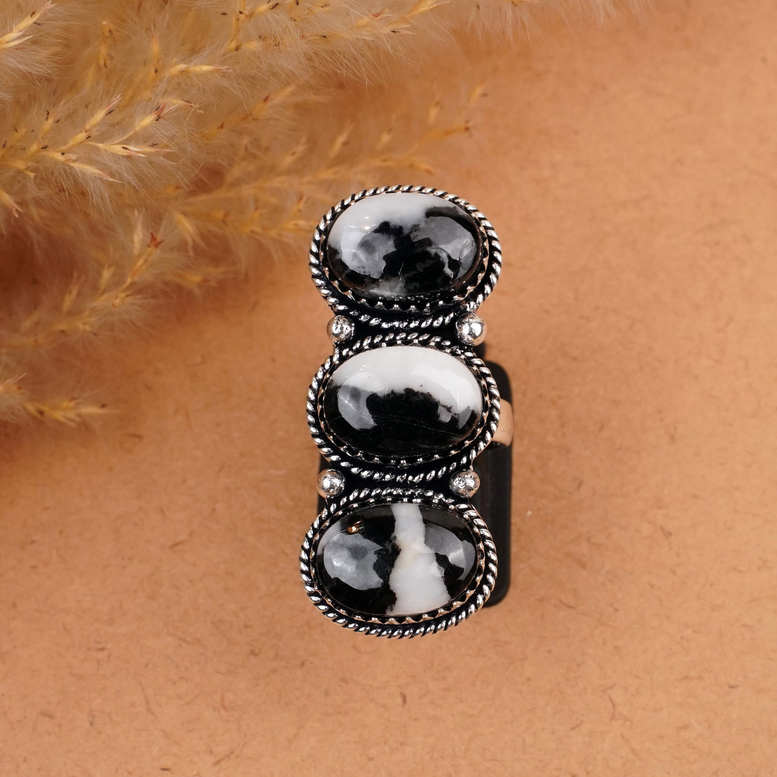 Natural Zebra Jasper Silver Plated Handmade Ring - 6.5MM: Product ID: 260410162824 Product - Handmade Silver Plated Ring Metal - 925 Sterling Silver Plated Ring Size - 6.5MM Gemstone - Zebra Jasper Gemstone Origin - Africa Gemstone Size - 10X14 MM ( 3 Stone 