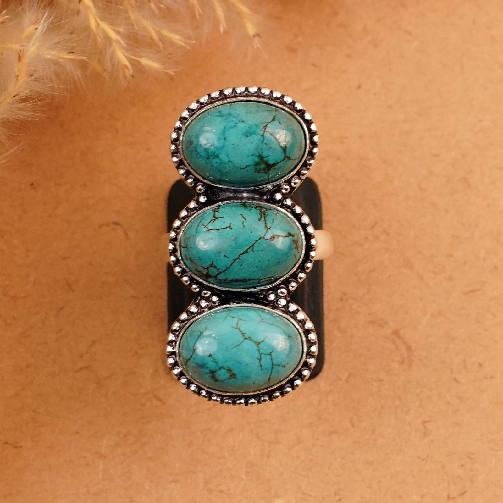 Natural Turquoise Silver Plated Handmade Ring - 8MM: Product ID: 260410162204 Product - Handmade Silver Plated Ring Metal - 925 Sterling Silver Plated Ring Size - 8MM Gemstone - Turquoise Gemstone Origin - Tibet Gemstone Size - 10X14 MM ( 3 Stone ) Gems