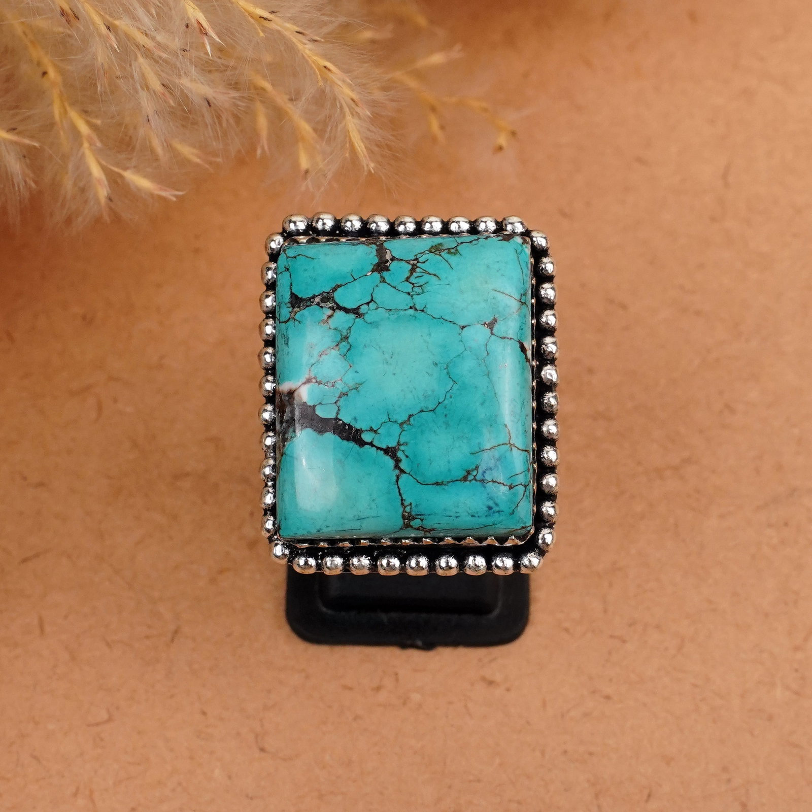 Natural Turquoise Silver Plated Handmade Ring - 8.5MM: Product ID: 260410181654 Product - Handmade Silver Plated Ring Metal - 925 Sterling Silver Plated Ring Size - 8.5MM Gemstone - Turquoise Gemstone Origin - Tibet Gemstone Size - 2X1.5 CM Gemstone Shape