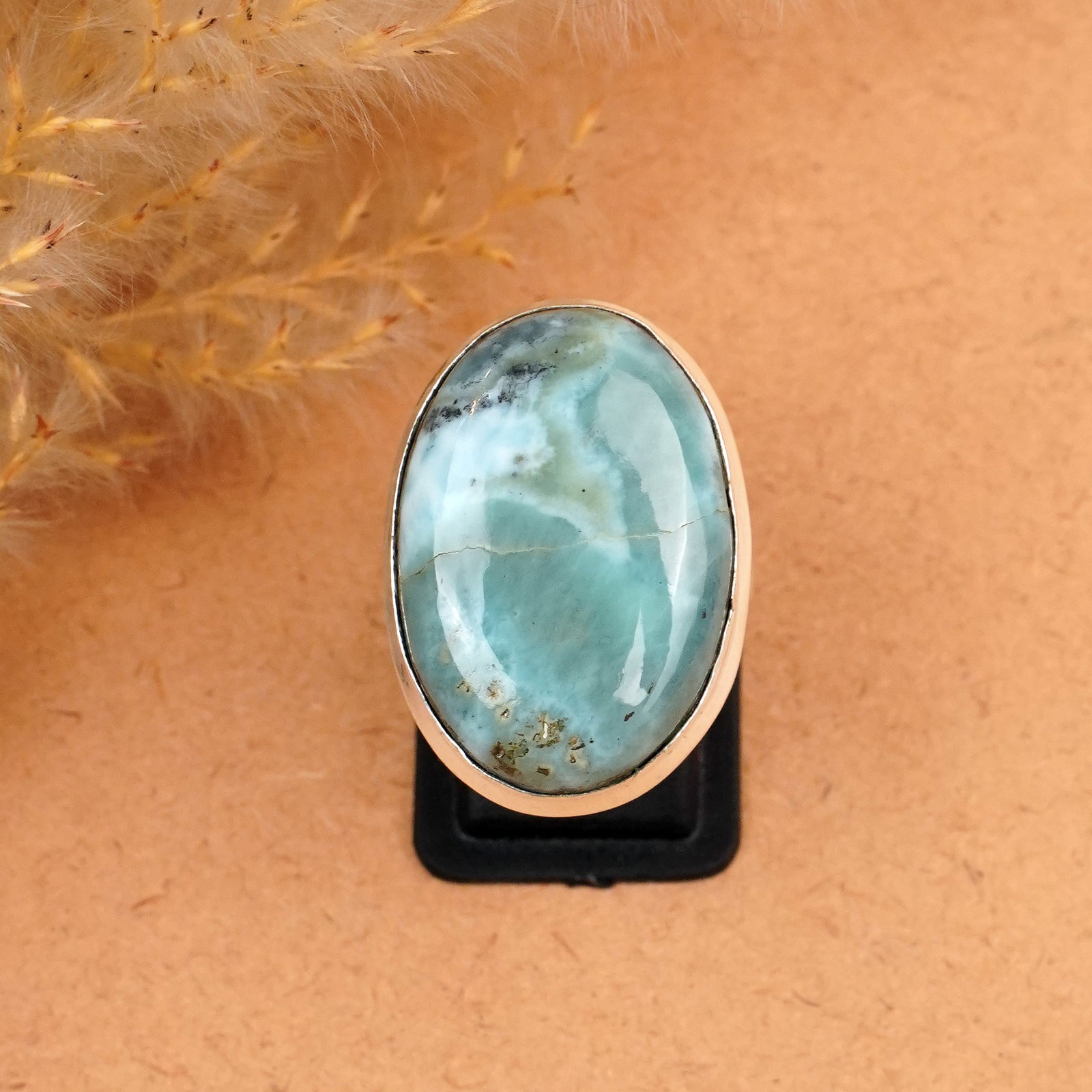 Natural Larimar Silver Plated Handmade Ring - 8MM (1 of 3)