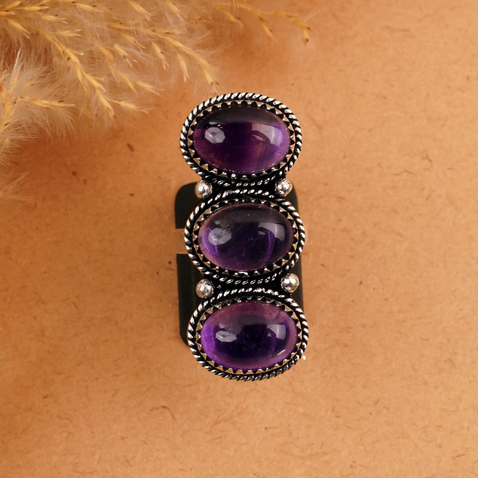 Natural Amethyst Silver Plated Handmade Ring - 8MM (1 of 3)