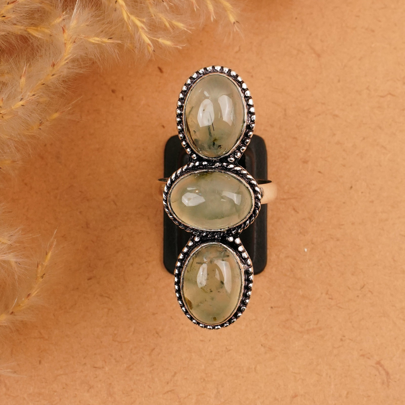 Natural Prehnite Silver Plated Handmade Ring - 10MM (1 of 3)