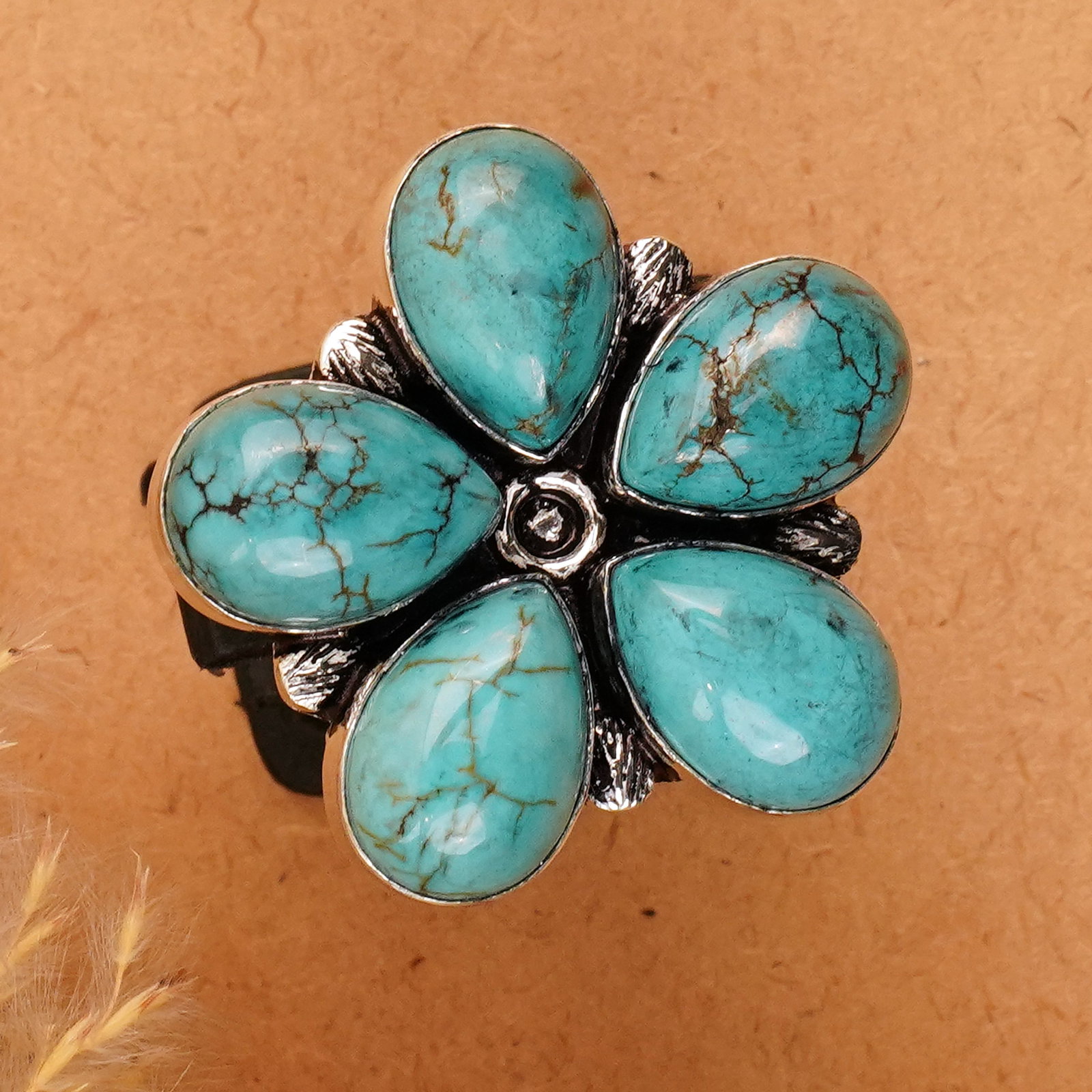 Natural Turquoise Silver Plated Handmade Ring - 8MM: Product ID: 260410153109 Product - Handmade Silver Plated Ring Metal - 925 Sterling Silver Plated Ring Size - 8MM Gemstone - Turquoise Gemstone Origin - Tibet Gemstone Size - 10X14 MM ( 5 Stone ) Gems
