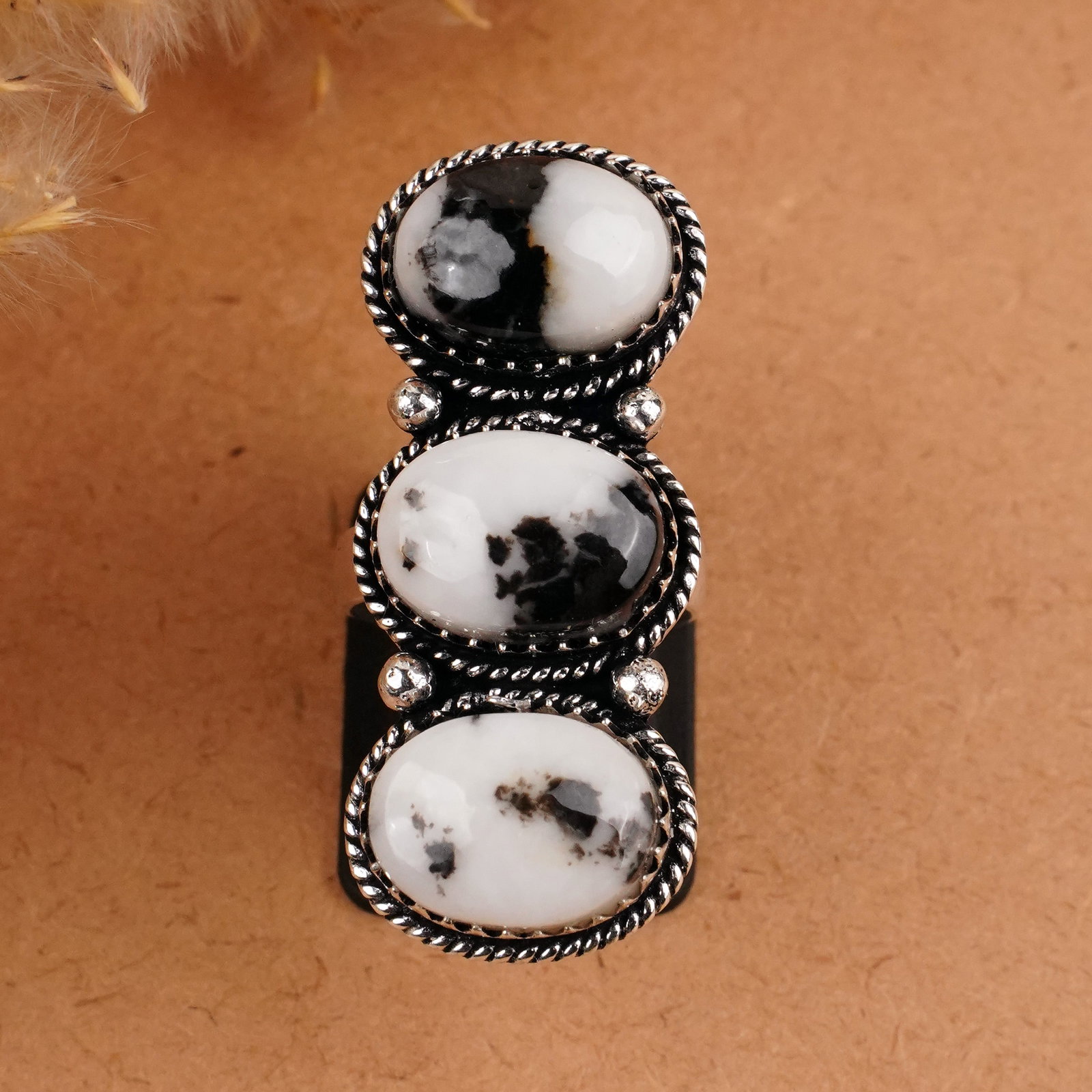 Natural Zebra Jasper Silver Plated Handmade Ring - 7MM: Product ID: 260409152623 Product - Handmade Silver Plated Ring Metal - 925 Sterling Silver Plated Ring Size - 7MM Gemstone - Zebra Jasper Gemstone Origin - Africa Gemstone Size - 10X14 MM ( 3 Stone ) 