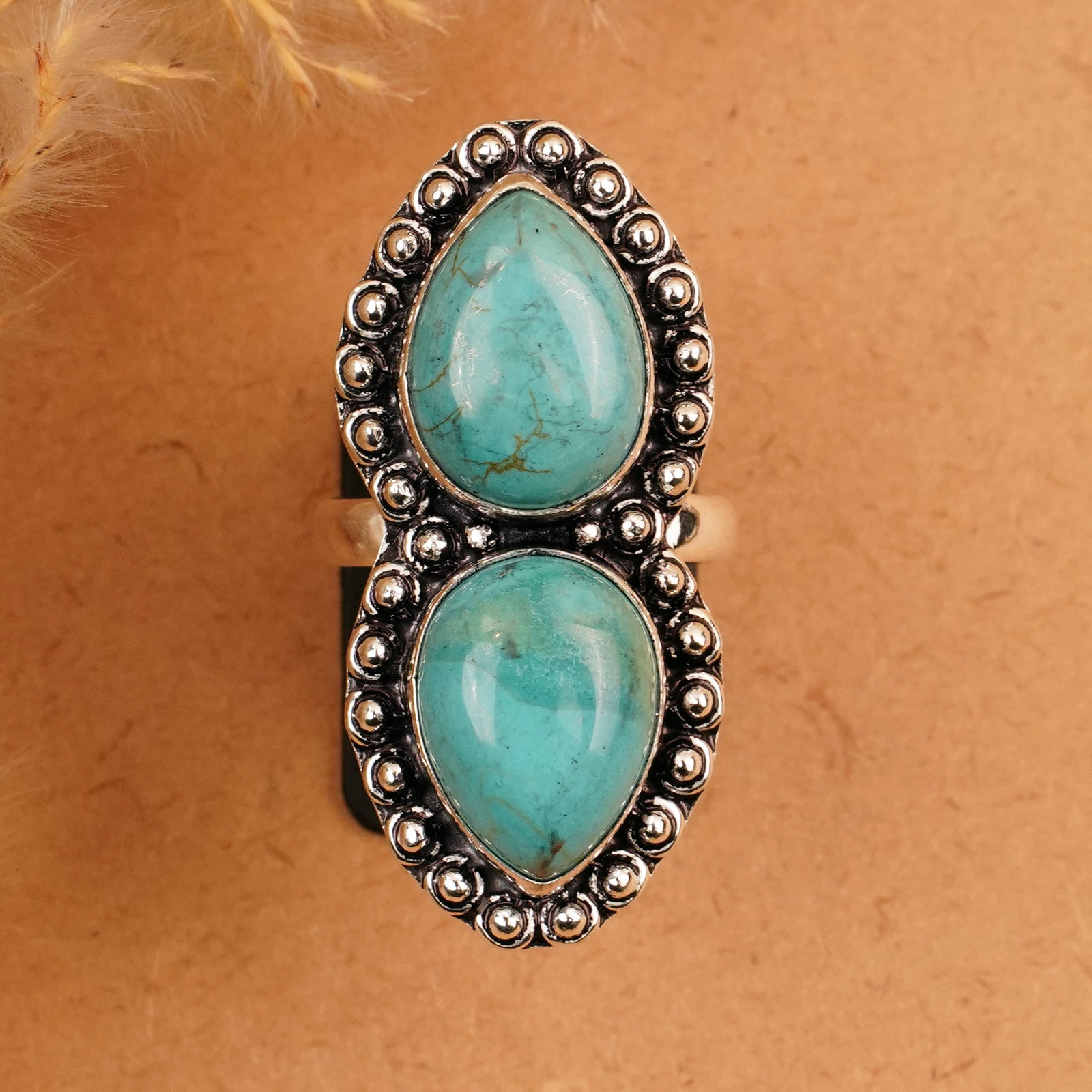 Natural Turquoise Silver Plated Handmade Ring - 9.5MM (1 of 3)