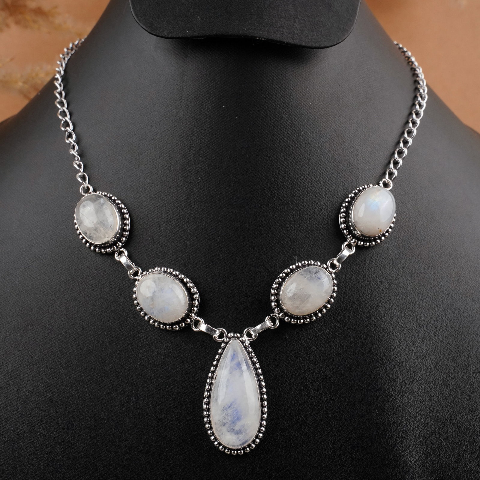 Natural Rainbow Moonstone Silver Plated Handmade Choker Necklace (1 of 3)
