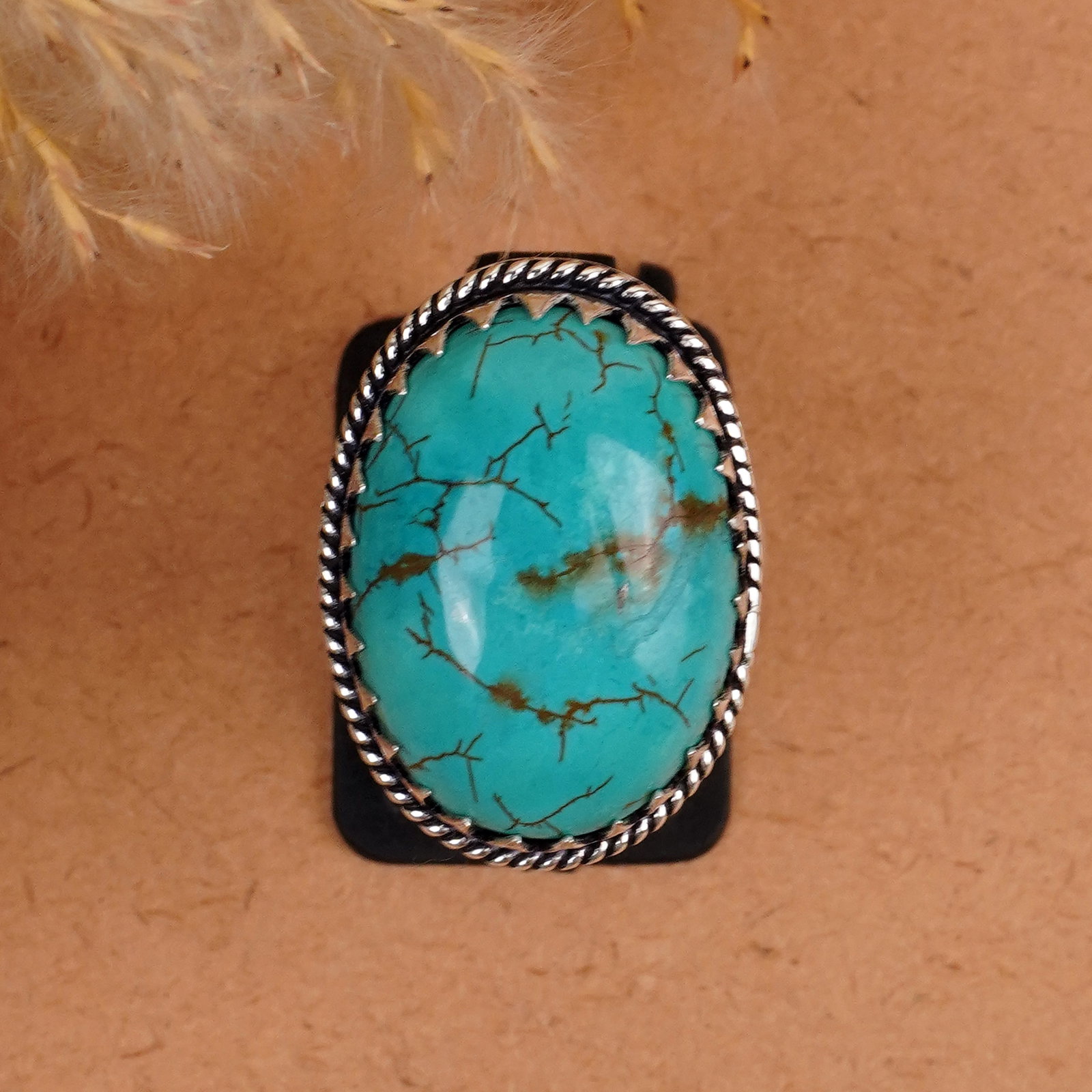 Natural Turquoise Silver Plated Handmade Ring - 7.5MM: Product ID: 260410183720 Product - Handmade Silver Plated Ring Metal - 925 Sterling Silver Plated Ring Size - 7.5MM Gemstone - Turquoise Gemstone Origin - Tibet Gemstone Size - 22X18 MM Gemstone Shape