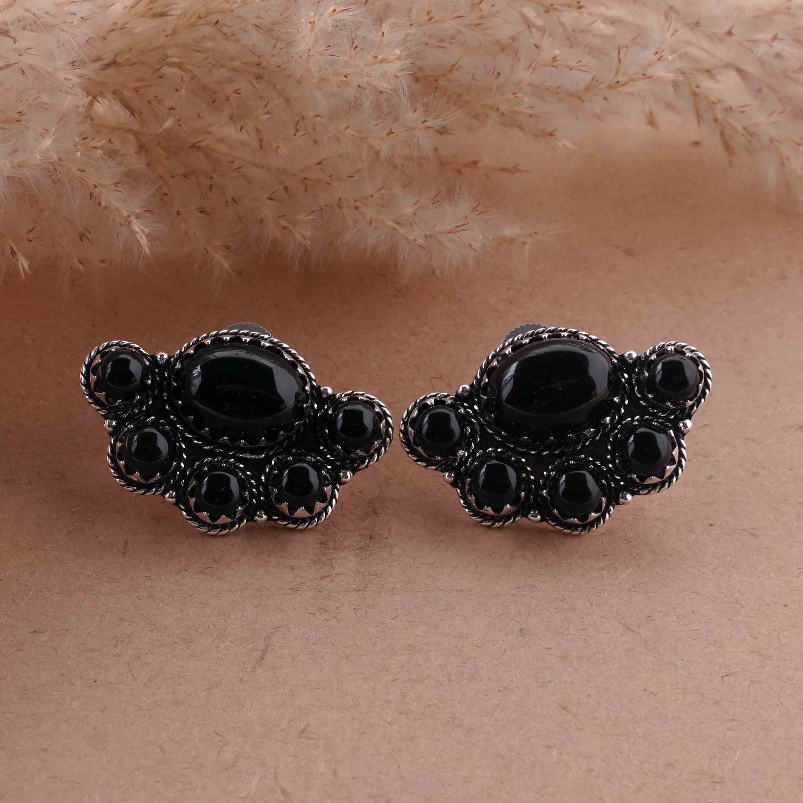 Natural Black Onyx Silver Plated Handmade Stud Earring: Product ID: 260418103335 Product - Handmade Silver Plated Stud Earring Metal - 925 Sterling Silver Plated Earring Type - Stud Gemstone - Black Onyx Gemstone Origin - India Gemstone Size - 12X16 MM ( 2