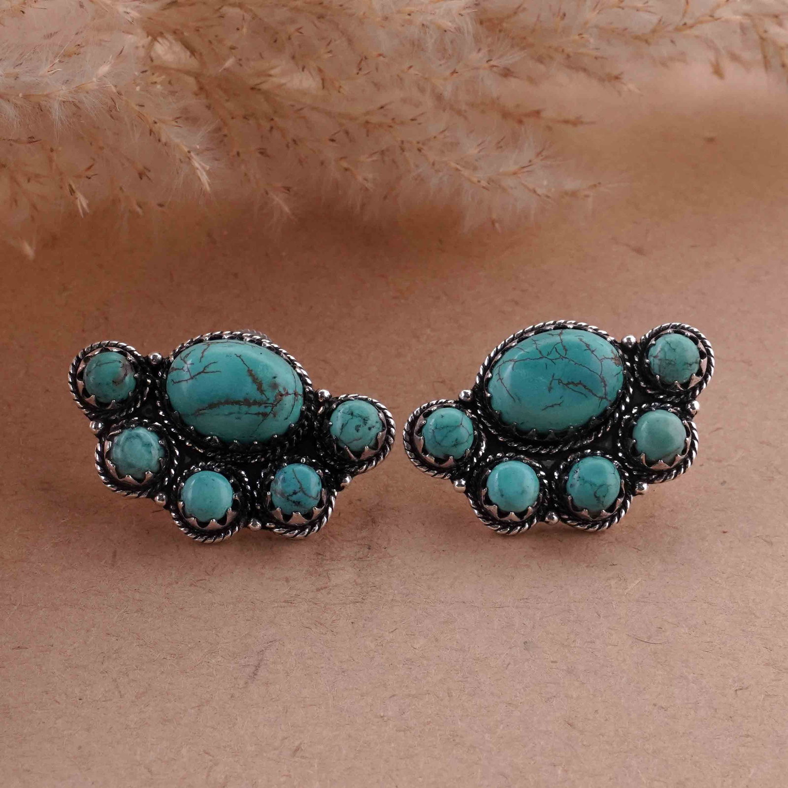 Natural Turquoise Silver Plated Handmade Stud Earring: Product ID: 260418102543 Product - Handmade Silver Plated Stud Earring Metal - 925 Sterling Silver Plated Earring Type - Stud Gemstone - Turquoise Gemstone Origin - Tibet Gemstone Size - 12X16 MM ( 2 