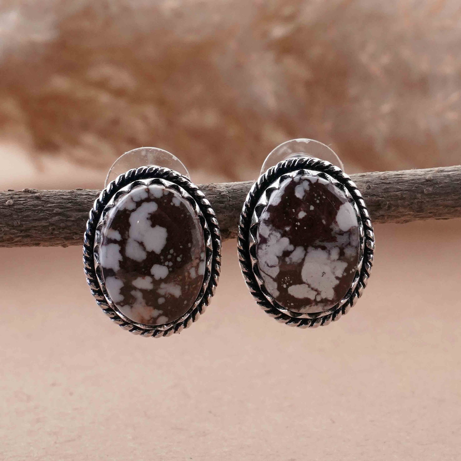 Natural Wild Horse Silver Plated Handmade Stud Earring: Product ID: 260418102436 Product - Handmade Silver Plated Stud Earring Metal - 925 Sterling Silver Plated Earring Type - Stud Gemstone - Wild Horse Gemstone Origin - United States Gemstone Size - 12X1