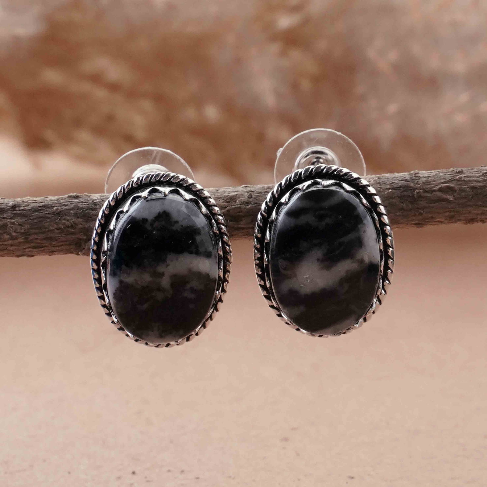 Natural Zebra Jasper Silver Plated Handmade Stud Earring: Product ID: 260418102257 Product - Handmade Silver Plated Stud Earring Metal - 925 Sterling Silver Plated Earring Type - Stud Gemstone - Zebra Jasper / White Buffalo Gemstone Origin - Africa Gemstone 