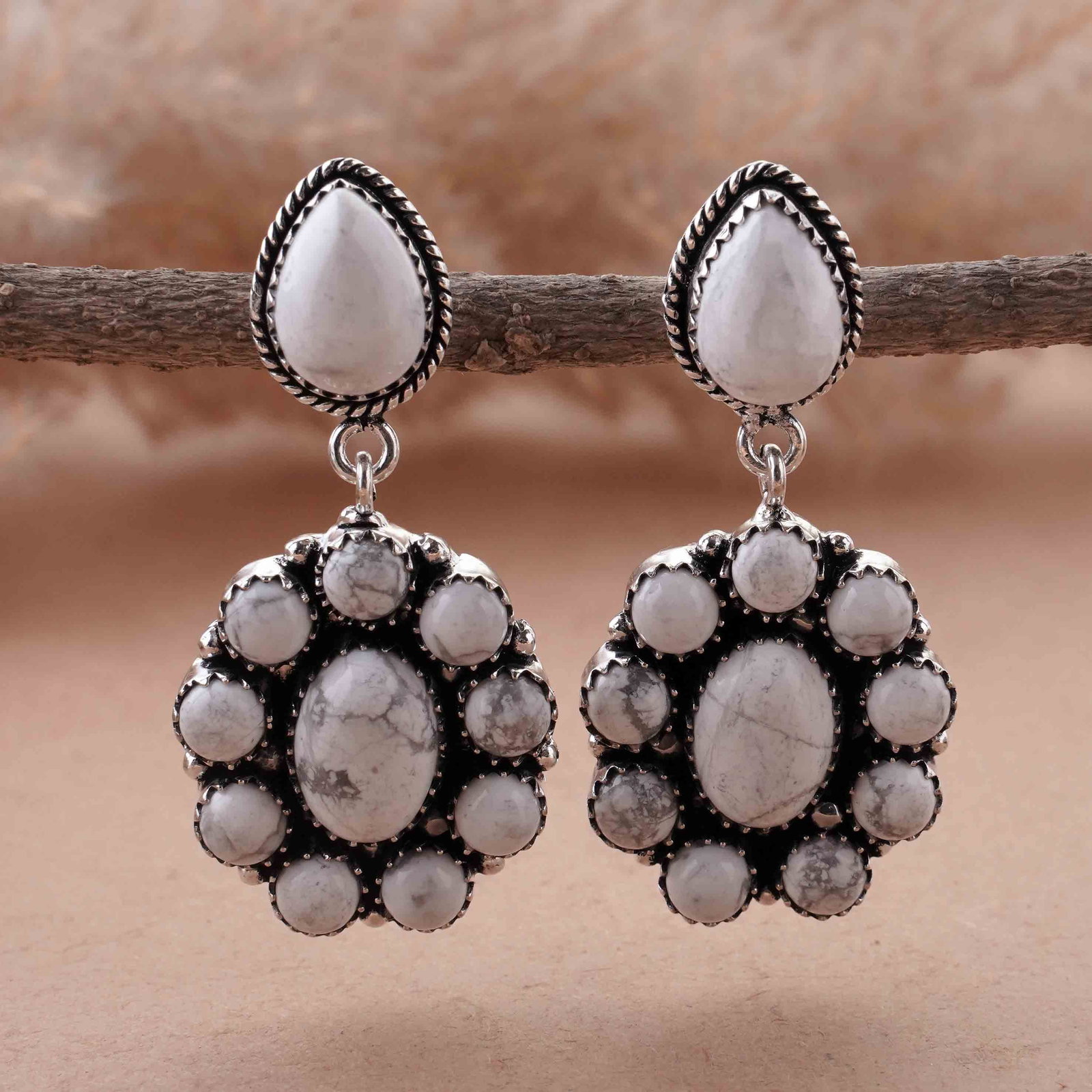 Natural Howlite Silver Plated Handmade Stud Earring: Product ID: 260417161431 Product - Handmade Silver Plated Stud Earring Metal - 925 Sterling Silver Plated Earring Type - Stud Gemstone - Howlite Gemstone Origin - Canada Gemstone Size - 10X14 MM ( 4 S