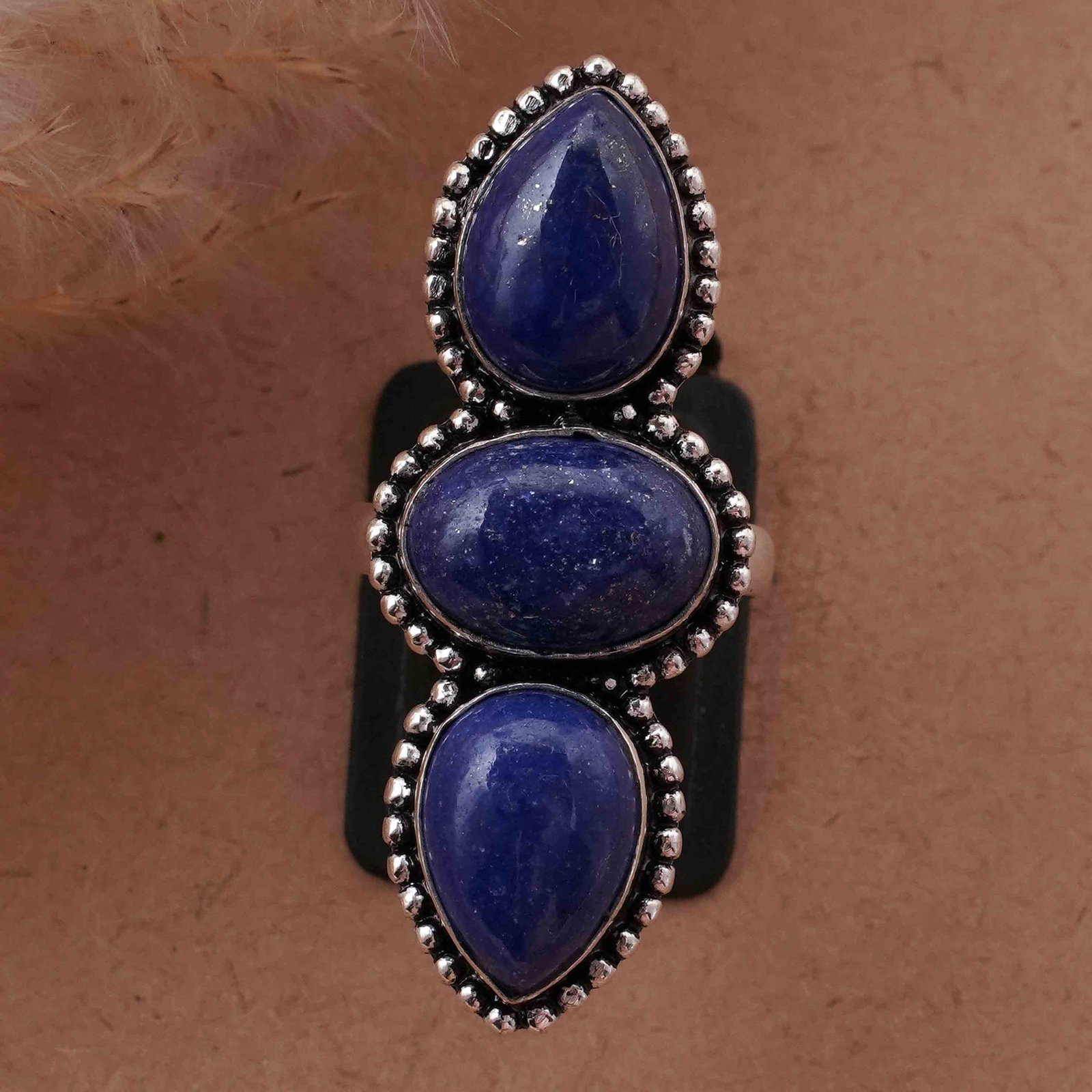 Natural Lapis Lazuli Silver Plated Handmade Ring - 8MM: Product ID: 260417130347 Product - Handmade Silver Plated Ring Metal - 925 Sterling Silver Plated Ring Size - 8MM Gemstone - Lapis Lazuli Gemstone Origin - Afghanistan Gemstone Size - 10X14 MM ( 3 Sto