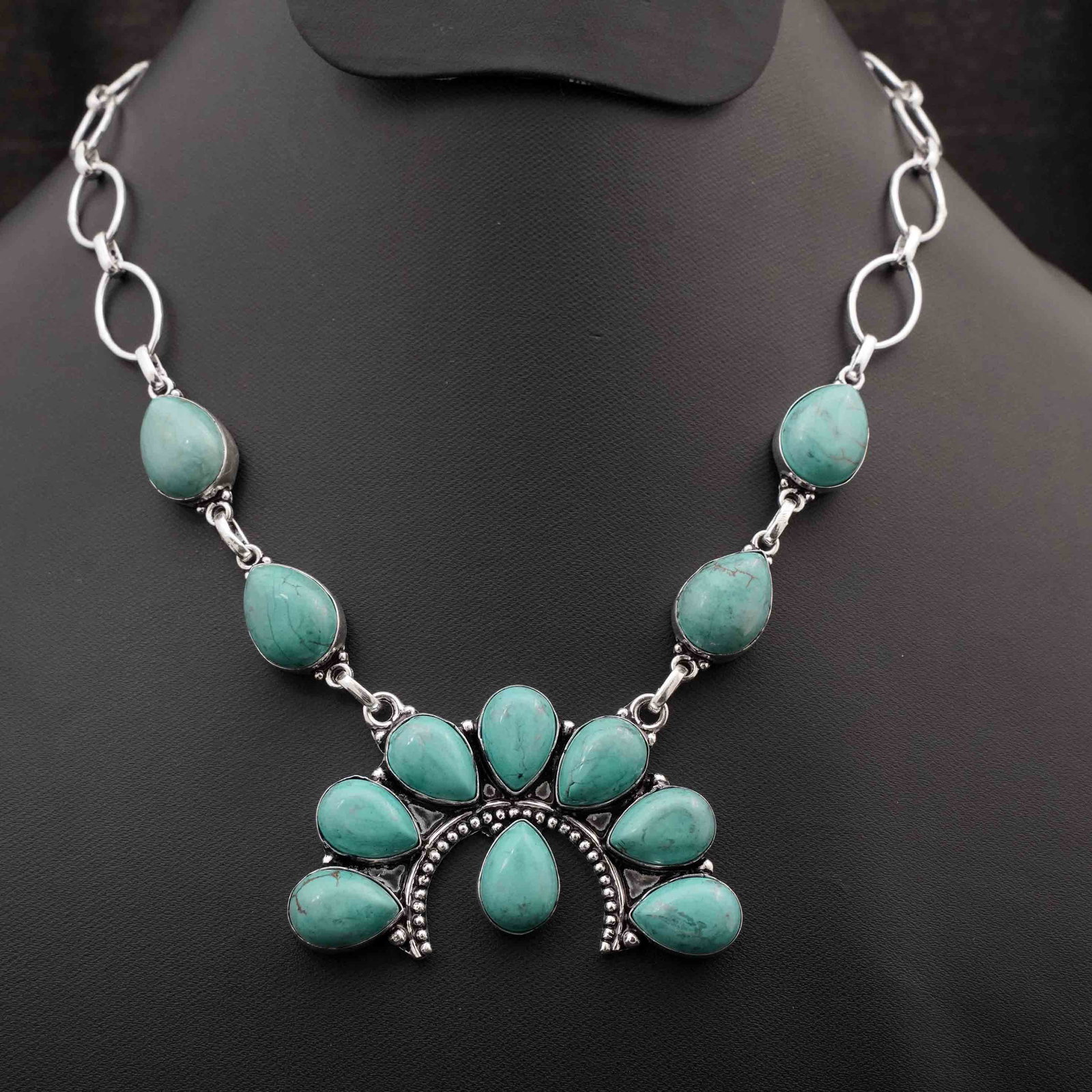 Natural Turquoise Silver Plated Handmade Choker Necklace: Product ID: 260416174540 Product - Handmade Silver Plated Necklace Metal - 92.5 Sterling Silver Plated Necklace Length - 18 Inch Gemstone - Turquoise Gemstone Size - 10X14 MM ( 8 Stone ), 12X16 MM ( 4