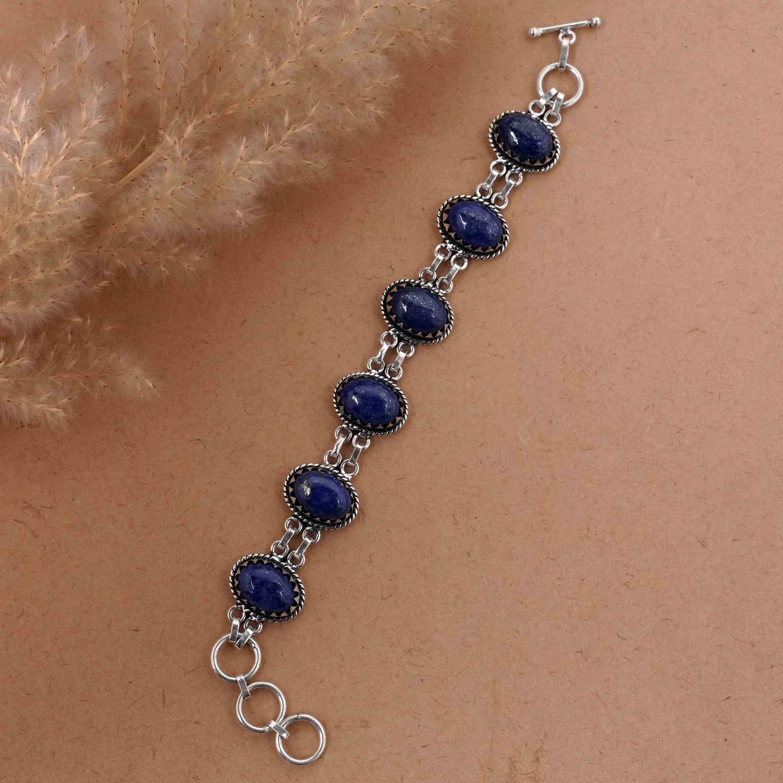 Natural Lapis Lazuli Silver Plated Handmade Bracelet: Product ID: 260416160724 Product - Handmade Silver Plated Bracelet Metal - 92.5 Sterling Silver Plated Bracelet Length - 6 Inch + 2 Inch Gemstone - Lapis Lazuli Gemstone Size -12X16 MM ( 6 Stone) Gems