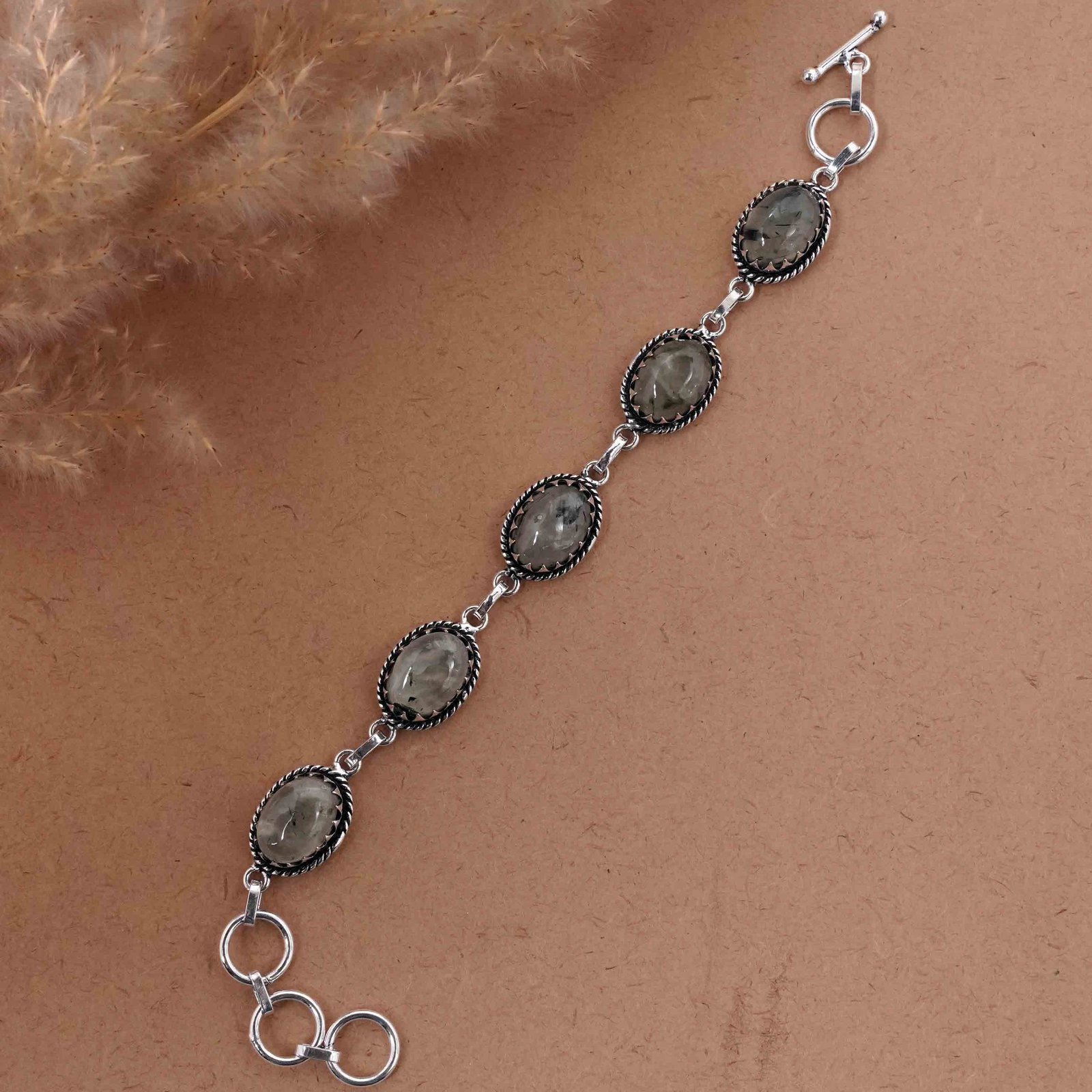 Natural Perhnite Silver Plated Handmade Bracelet (1 of 3)