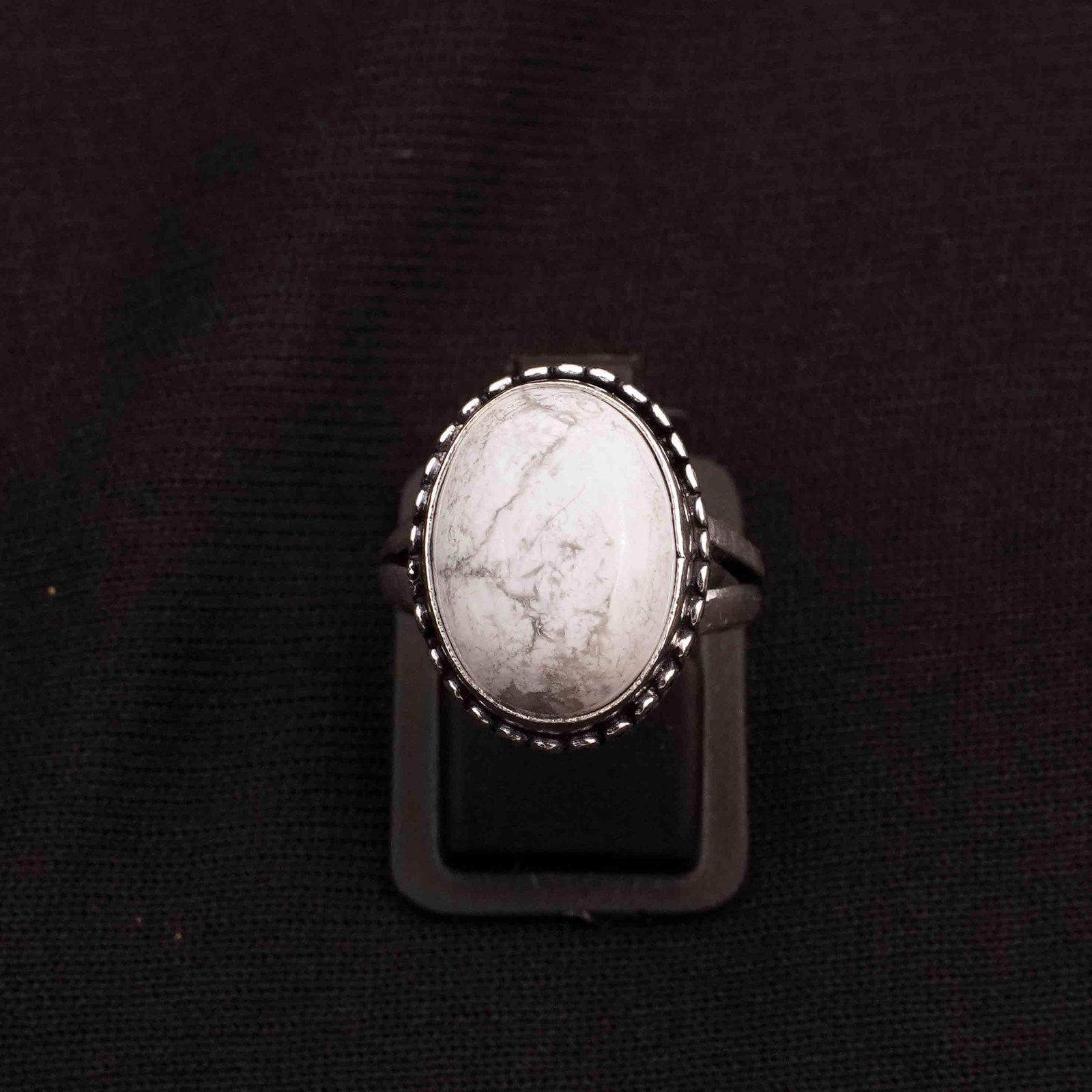 Natural Howlite Silver Plated Handmade Ring - 7MM: Product ID: 260413123906 Product - Handmade Silver Plated Ring Metal - 92.5 Sterling Silver Plated Ring Size - 7MM Gemstone - Howlite Gemstone Origin - Canada Gemstone Size - 12x16 MM Gemstone Shape -
