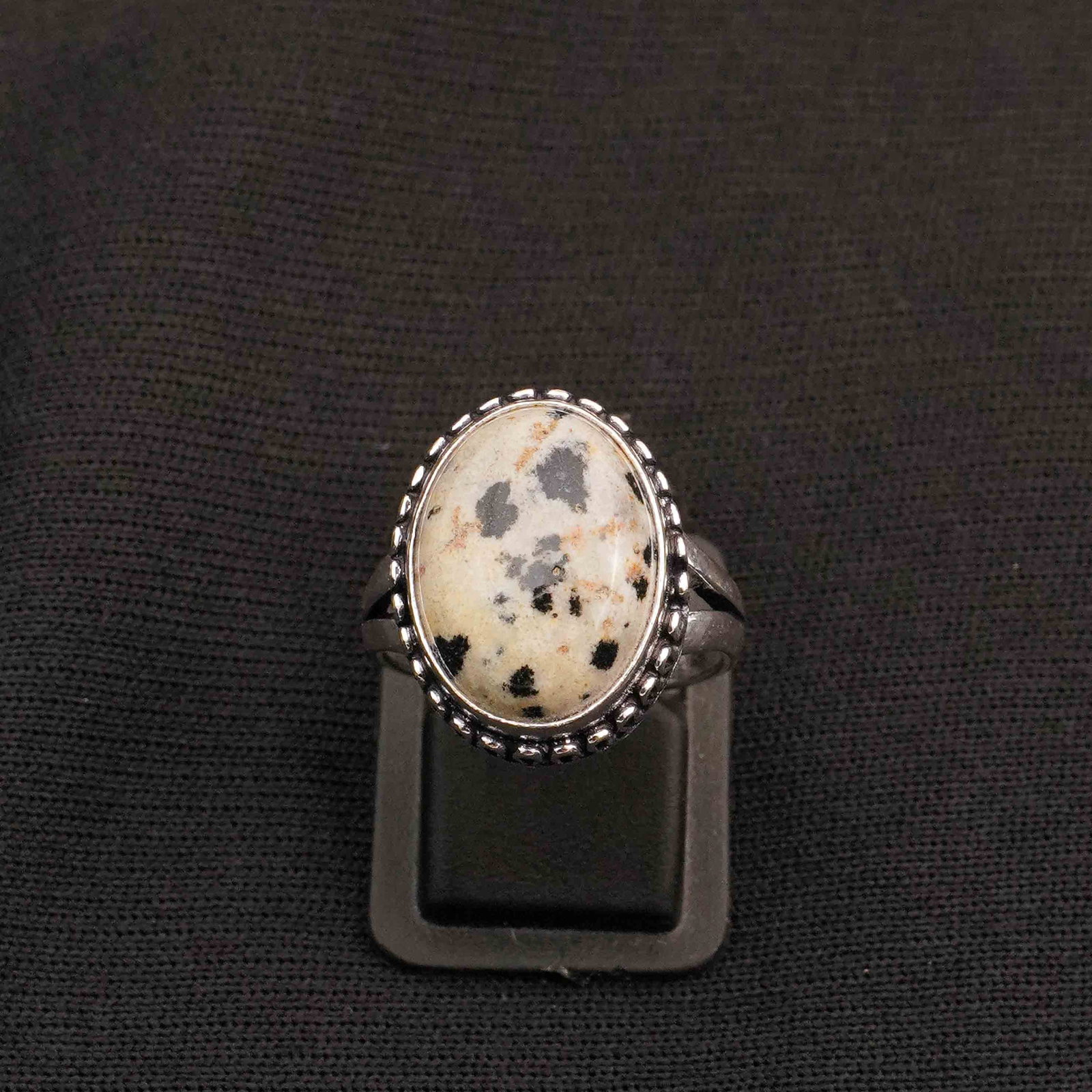 Natural Dalmatian Jasper Silver Plated Handmade Ring - 7MM (1 of 3)
