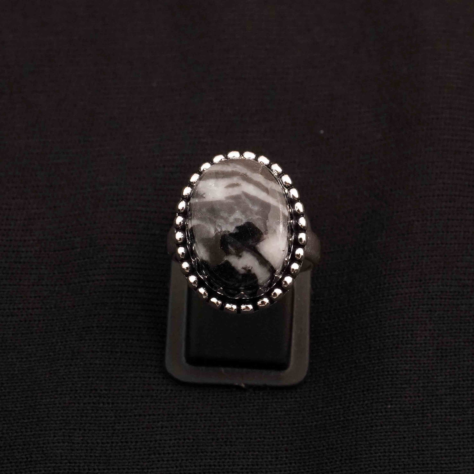 Natural Zebra Jasper Silver Plated Handmade Ring - 7MM: Product ID: 260413122846 Product - Handmade Silver Plated Ring Metal - 92.5 Sterling Silver Plated Ring Size - 7MM Gemstone - Zebra Jasper / White Buffalo Gemstone Origin - Africa Gemstone Size - 12X1