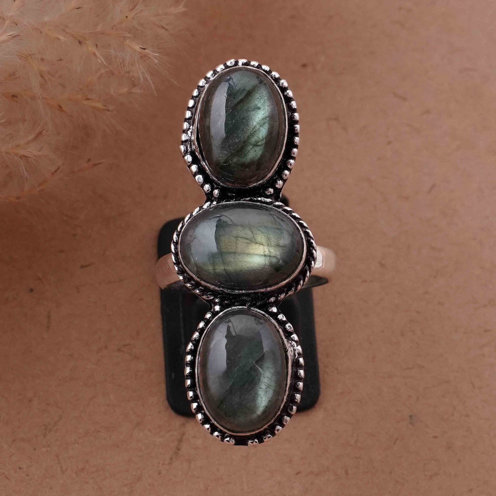 Natural Labradorite Silver Plated Handmade Ring - 8.5MM (1 of 3)