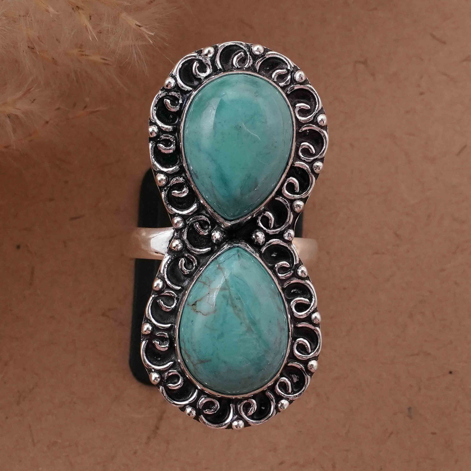 Natural Turquoise Silver Plated Handmade Ring - 9.5MM (1 of 3)