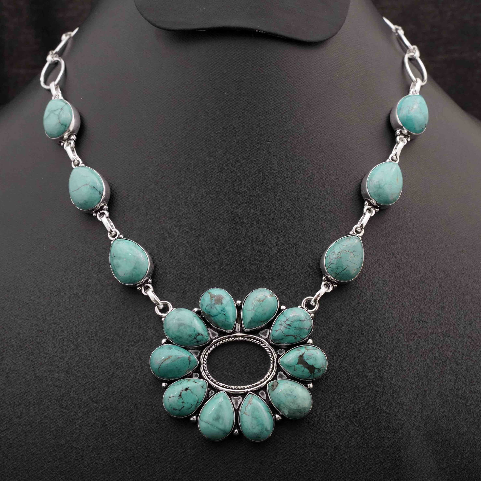 Natural Turquoise Silver Plated Handmade Choker Necklace: Product ID: 260416180724 Product - Handmade Sterling Silver Plated Necklace Metal - 92.5 Sterling Silver Plated Necklace Length - 18 Inch Gemstone - Turquoise Gemstone Size - 10X14 MM ( 10 Stone ), 12