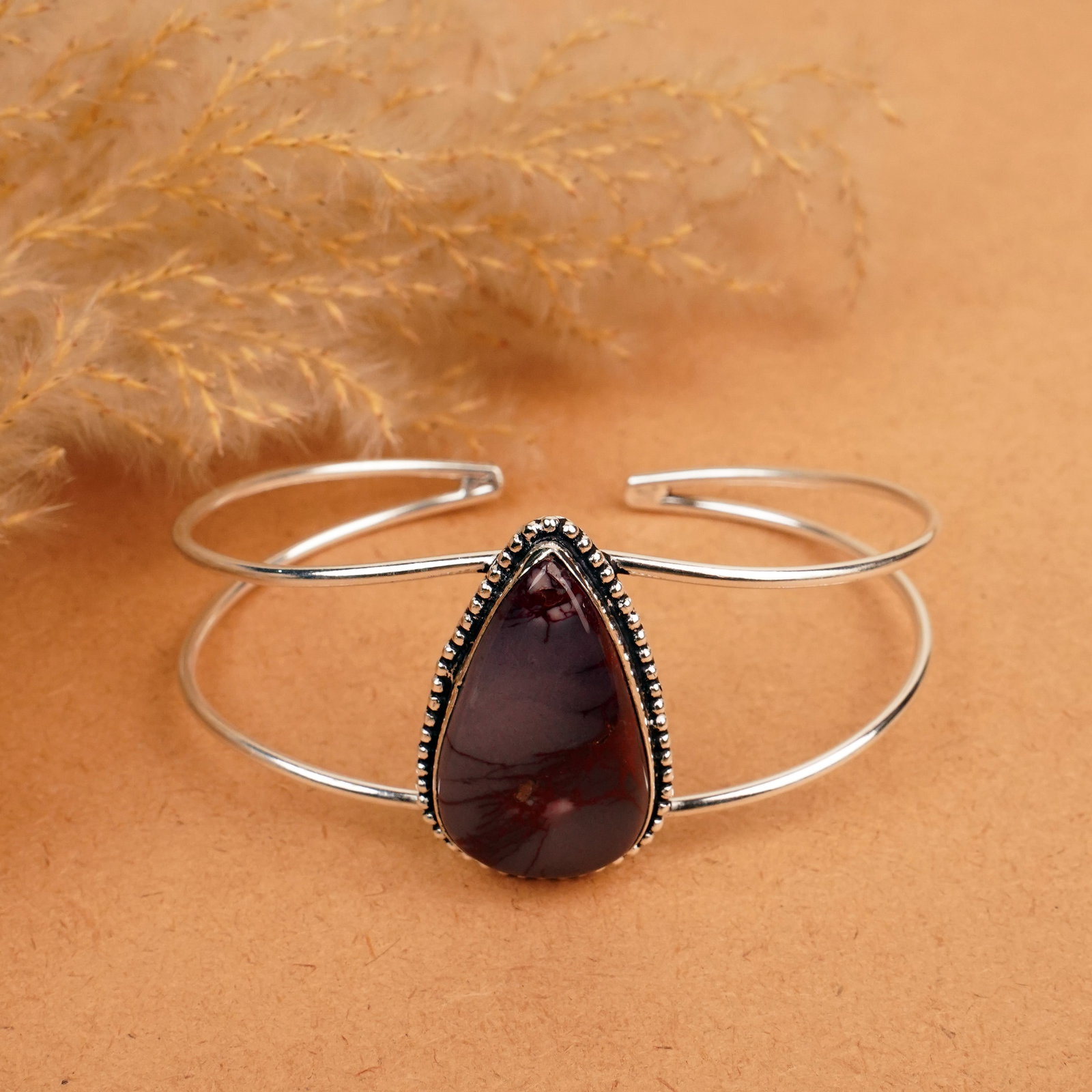 Natural Mookaite Silver Plated Handmade Cuff Bangle (1 of 4)