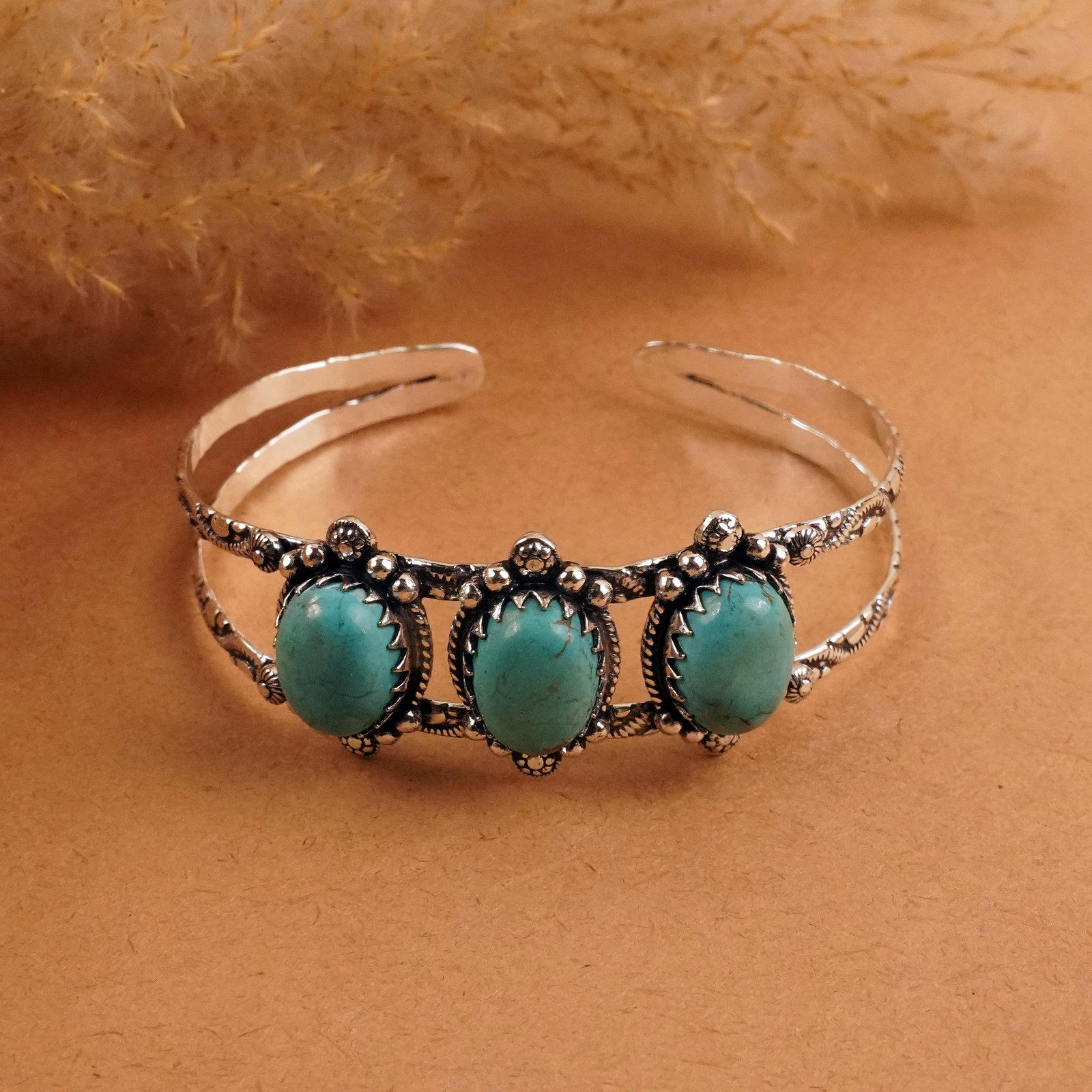 Natural Turquoise Silver Plated Handmade Cuff Bangle: Product ID: 260411165422 Product - Handmade Silver Plated Cuff Bangle Metal - 92.5 Sterling Silver Plated Bangle Size - 7x5.5 CM (Adjustable) Gemstone - Turquoise Gemstone Origin - Tibet Gemstone Size