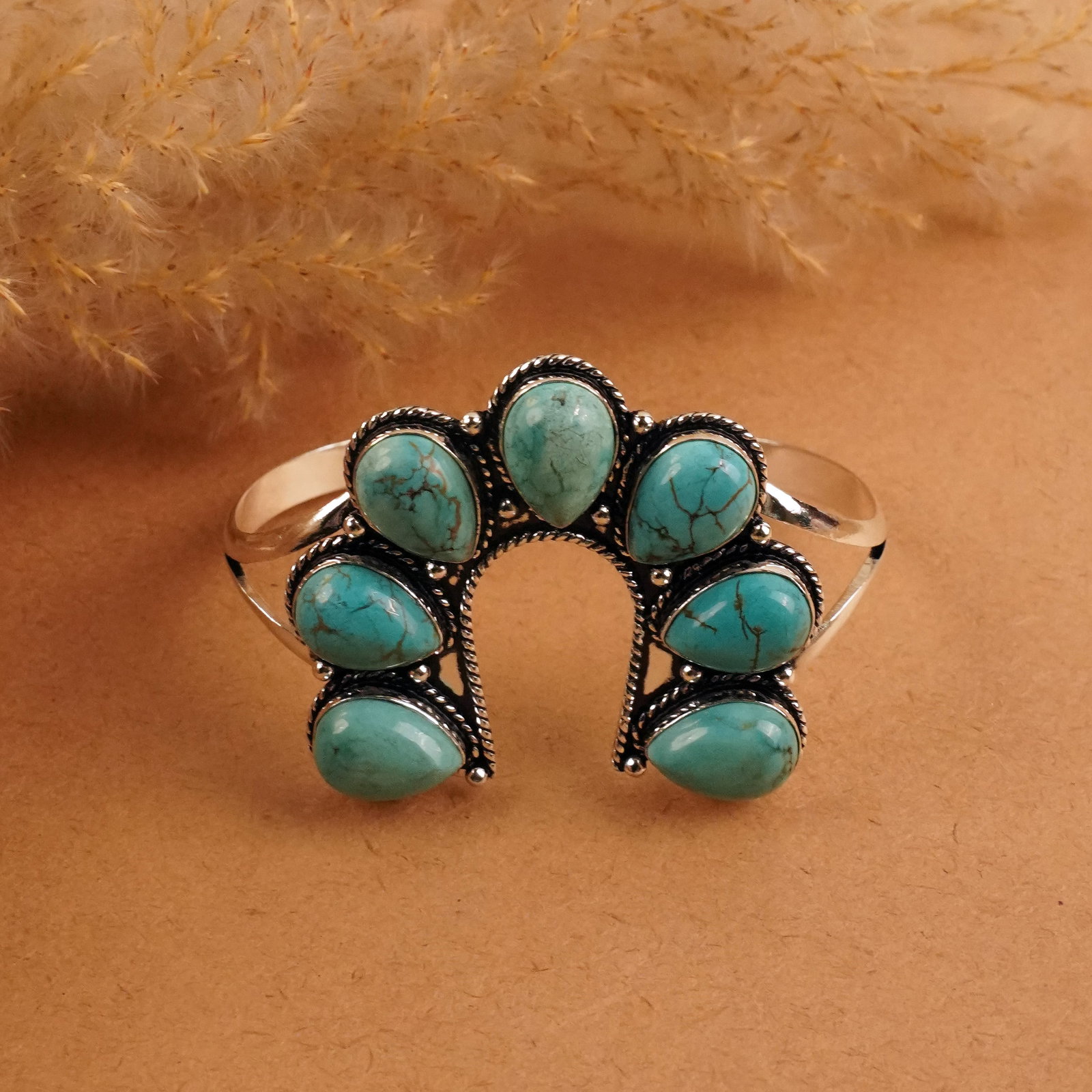Natural Turquoise Silver Plated Handmade Cuff Bangle (1 of 4)