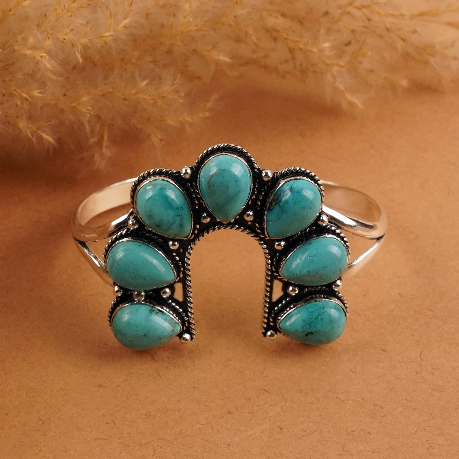 Natural Turquoise Silver Plated Handmade Cuff Bangle (1 of 4)