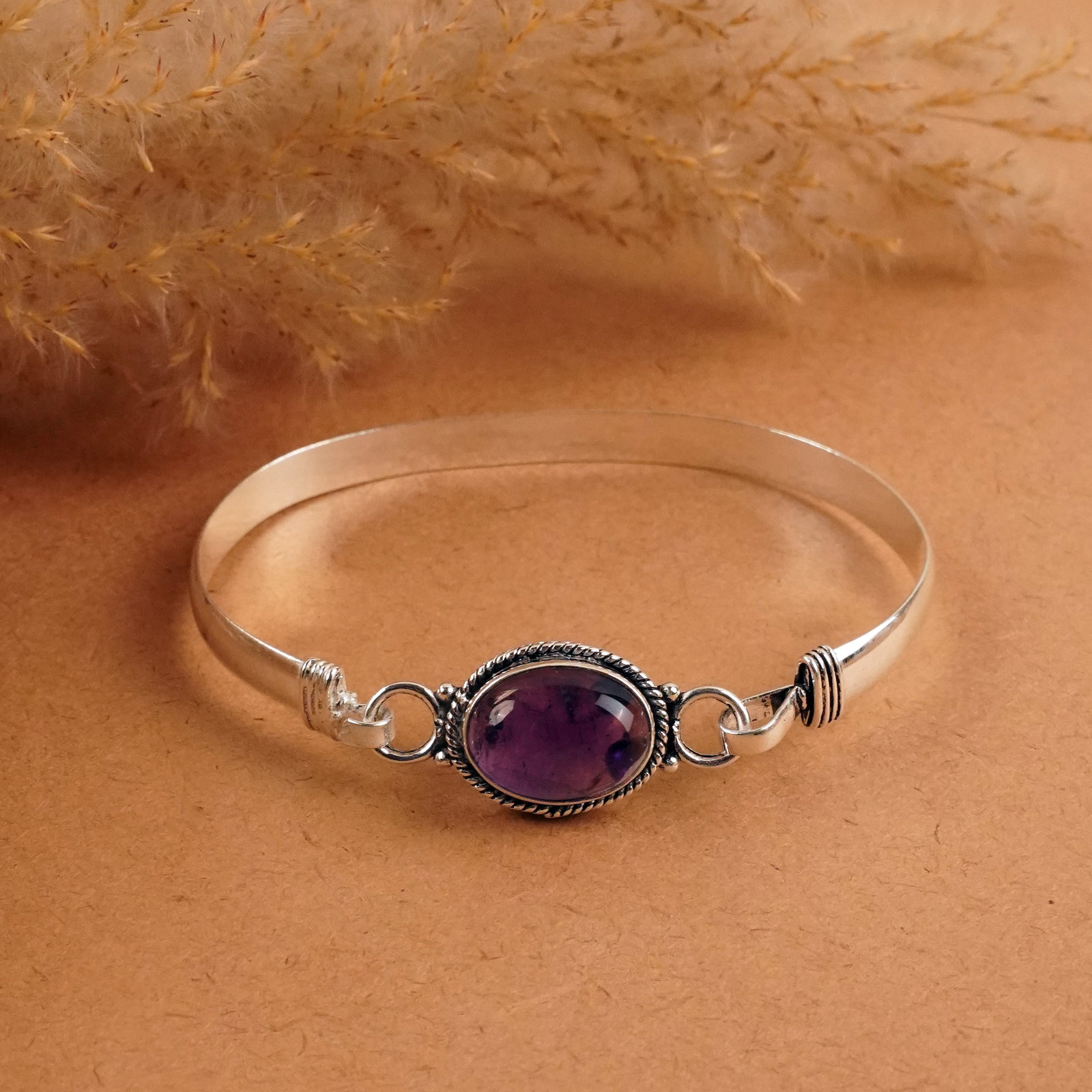 Natural Amethyst Silver Plated Handmade Cuff Bangle (1 of 4)