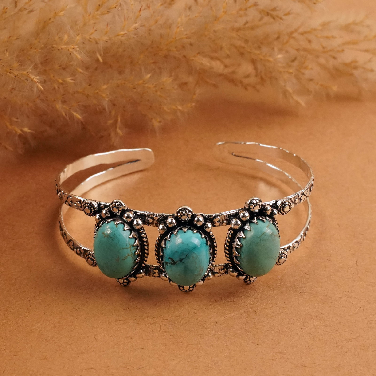 Natural Turquoise Silver Plated Handmade Cuff Bangle: Product ID: 260411163913 Product - Handmade Silver Plated Cuff Bangle Metal - 92.5 Sterling Silver Plated Bangle Size - 7x5.5 CM (Adjustable) Gemstone - Turquoise Gemstone Origin - Tibet Gemstone Size