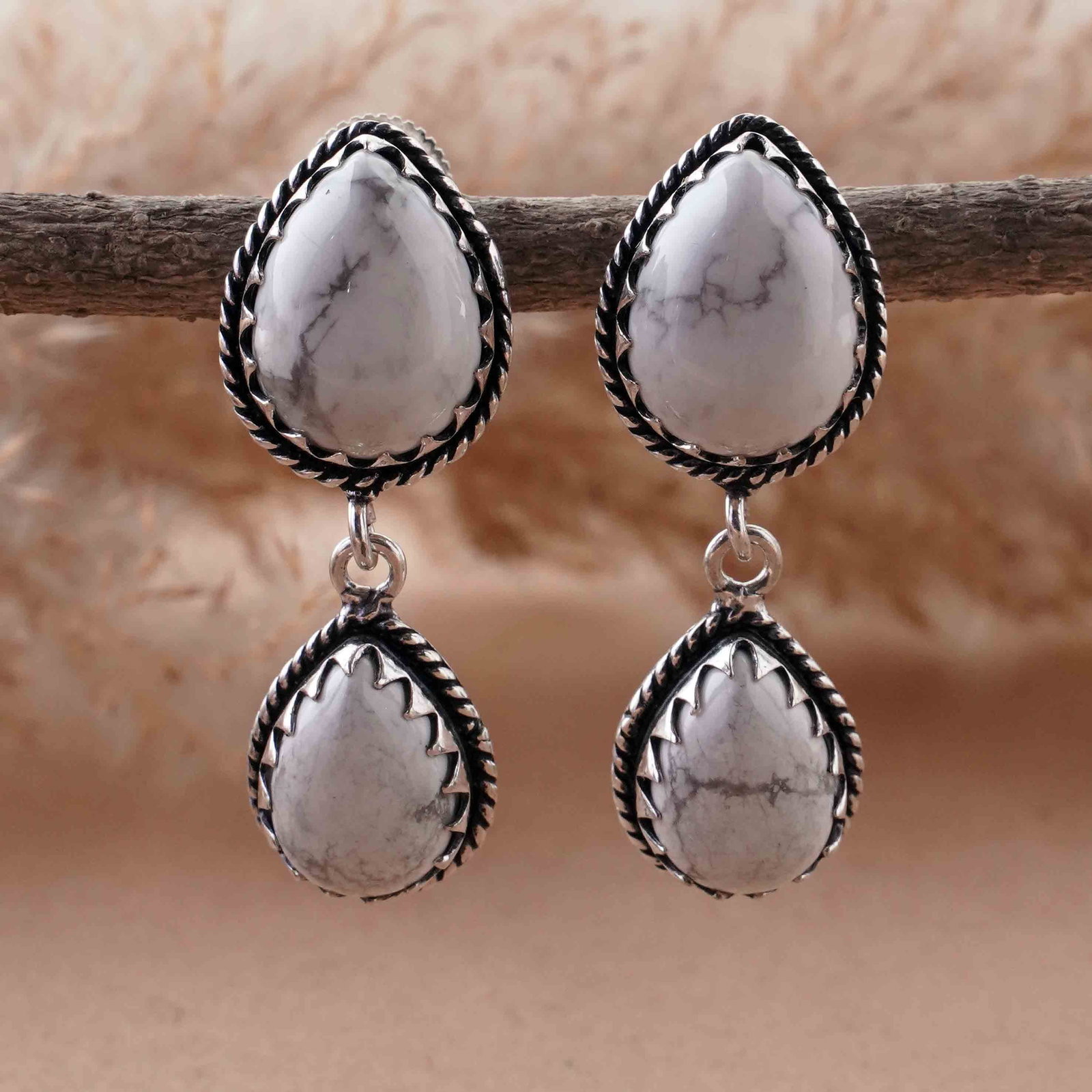 Natural Howlite Silver Plated Handmade Stud Earring: Product ID: 260418103700 Product - Handmade Silver Plated Stud Earring Metal - 92.5 Sterling Silver Plated Earring Type - Stud Gemstone - Howlite Gemstone Origin - Canada Gemstone Size - 12X16 MM ( 2 