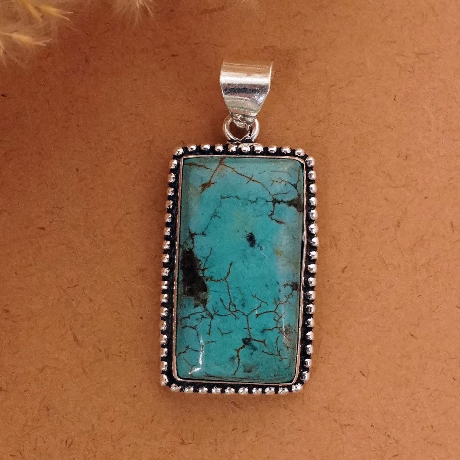 Natural Turquoise Silver Plated Handmade Pendant: Product ID: 260411135133 Product - Handmade Silver Plated Pendant Metal - 92.5 Sterling Silver Plated Pendant Size - 3.5x2 CM Gemstone - Turquoise Gemstone Origin - Tibet Gemstone Shape - Rectangle Pe