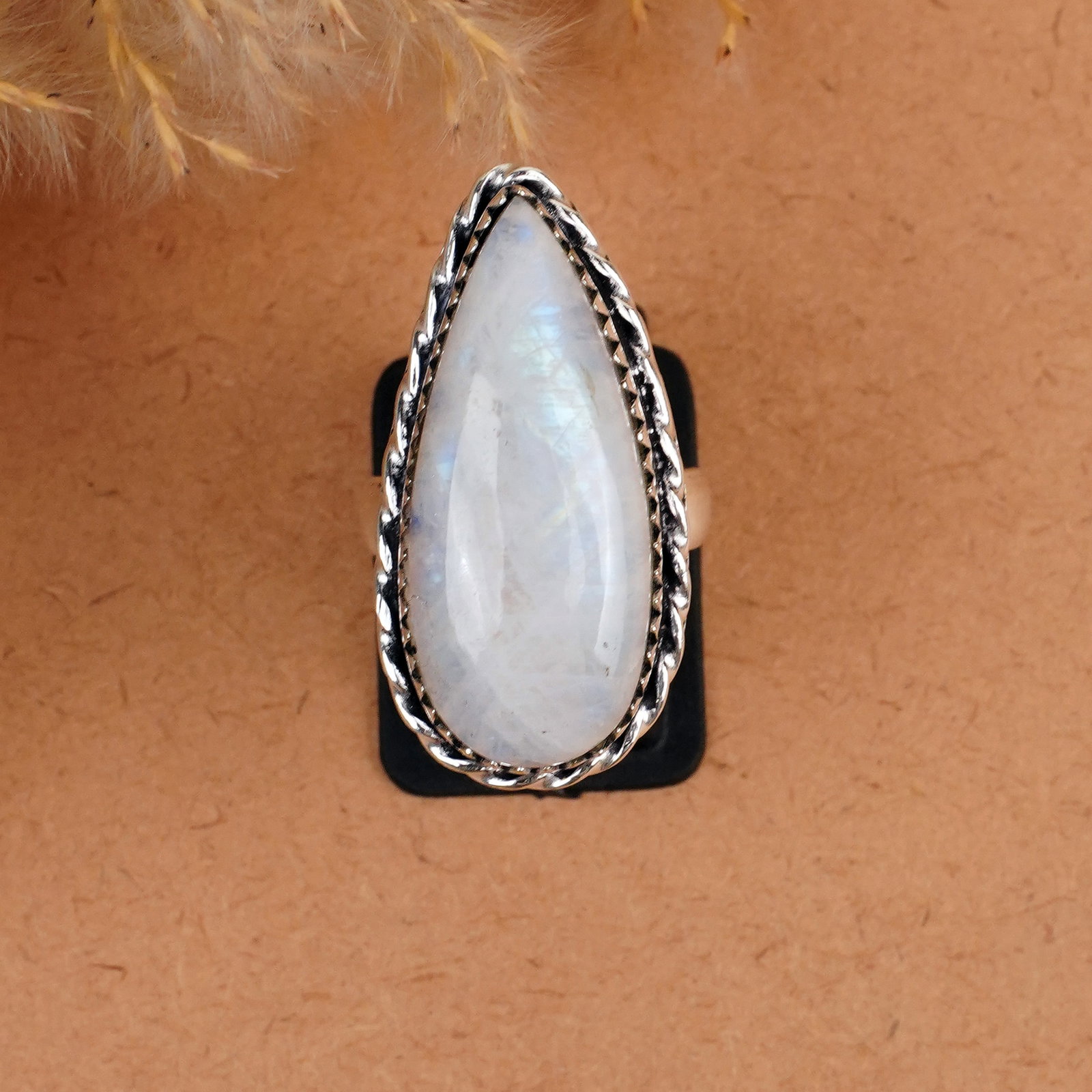 Natural Rainbow Moonstone Silver Plated Handmade Ring - 7MM: Product ID: 260410185243 Product - Handmade Silver Plated Ring Metal - 92.5 Sterling Silver Plated Ring Size - 7MM Gemstone - Rainbow Moonstone Gemstone Origin - India Gemstone Size - 3X1.5 CM Gemston