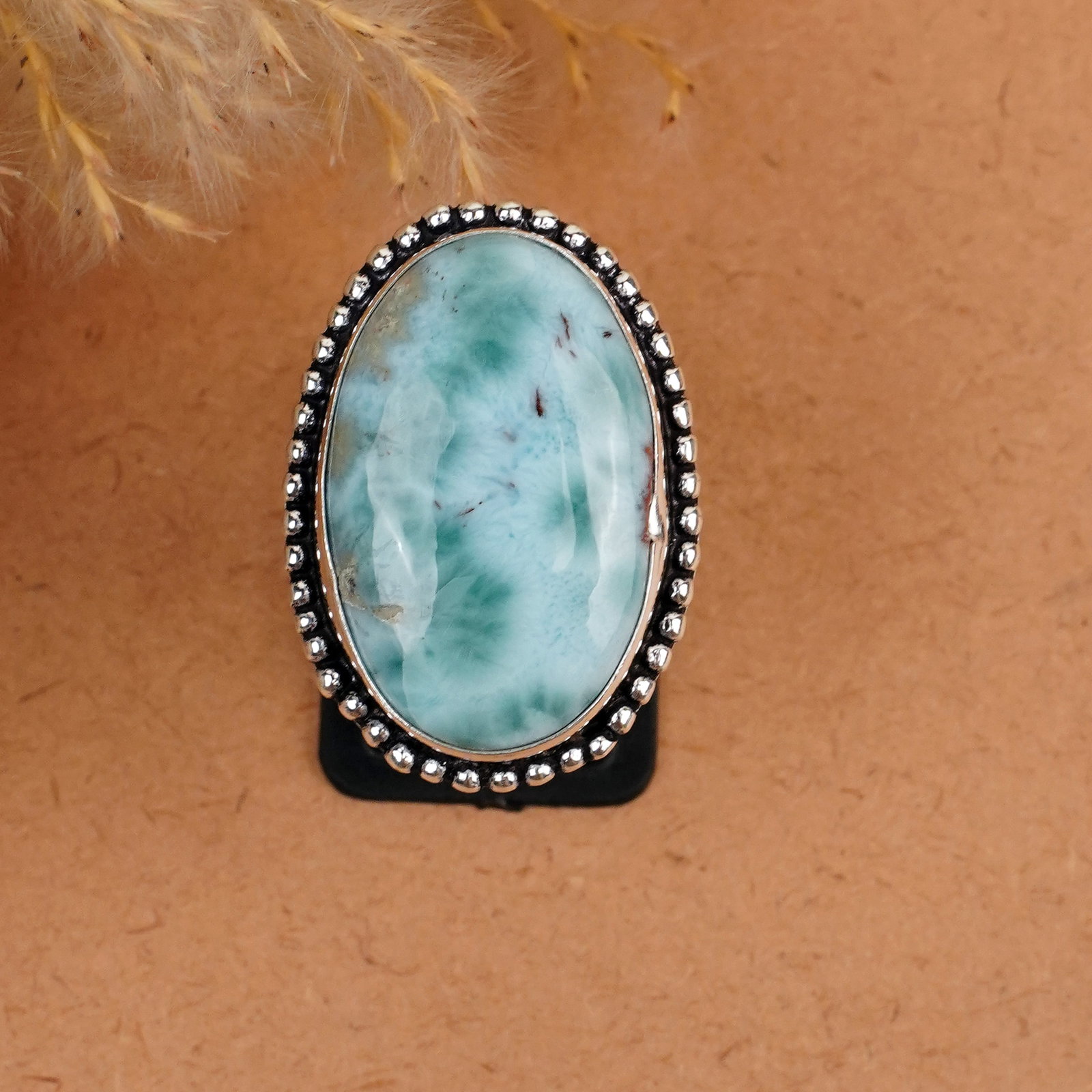 Natural Larimar Silver Plated Handmade Ring - 9.5MM (1 of 3)