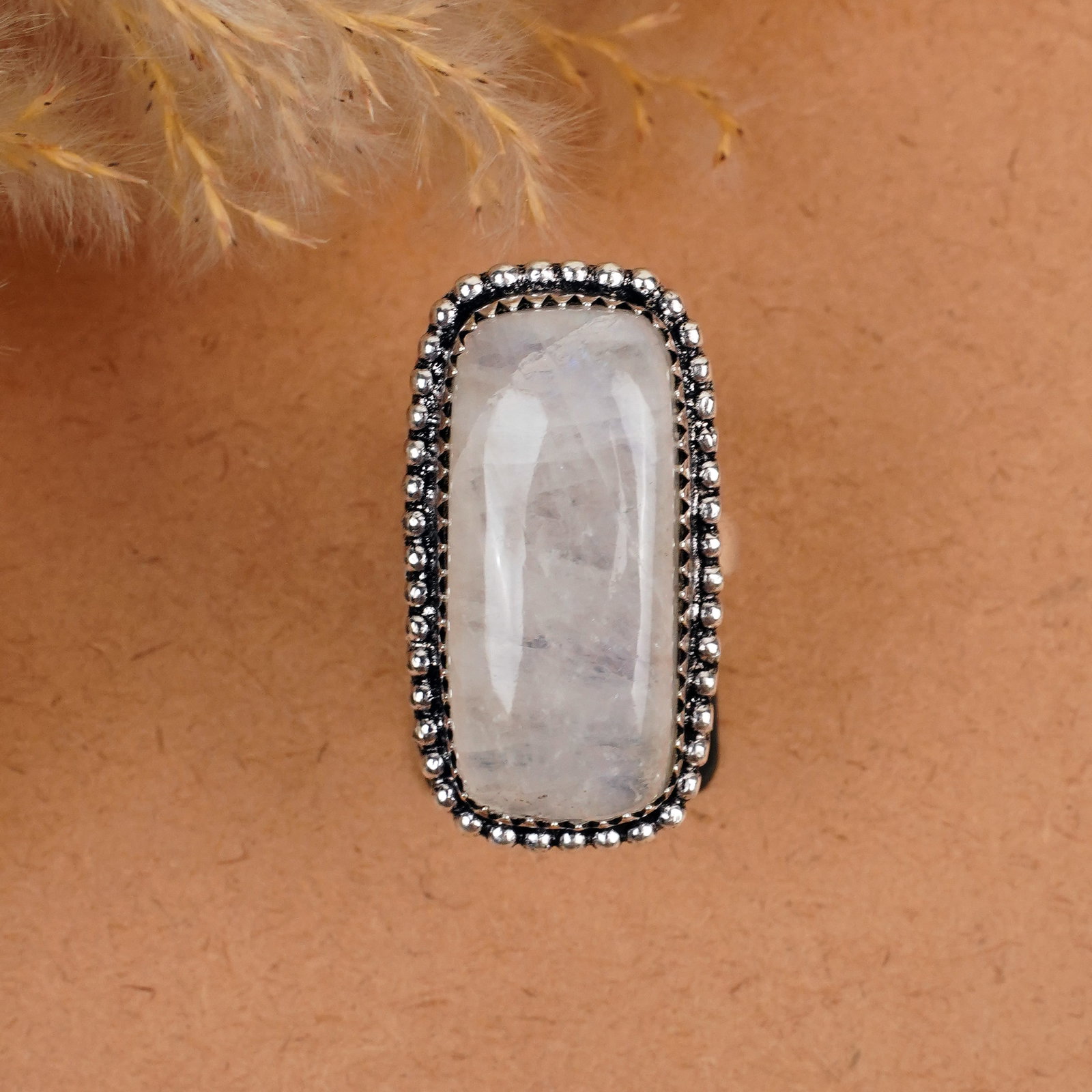 Natural Rainbow Moonstone Silver Plated Handmade Ring - 8MM: Product ID: 260410182814 Product - Handmade Silver Plated Ring Metal - 92.5 Sterling Silver Plated Ring Size - 8MM Gemstone - Rainbow Moonstone Gemstone Origin - India Gemstone Size - 3X1.5 CM Gemston