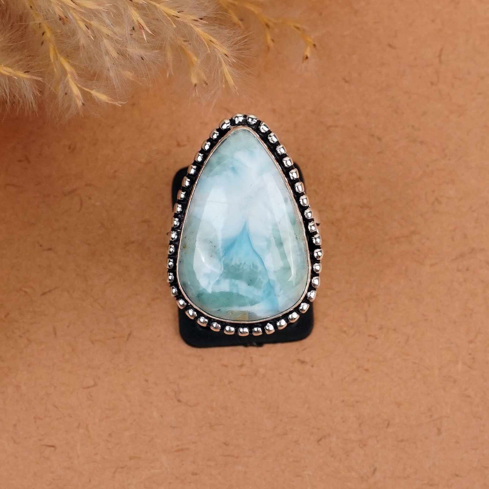 Natural Larimar Silver Plated Handmade Ring - 8.5MM (1 of 3)