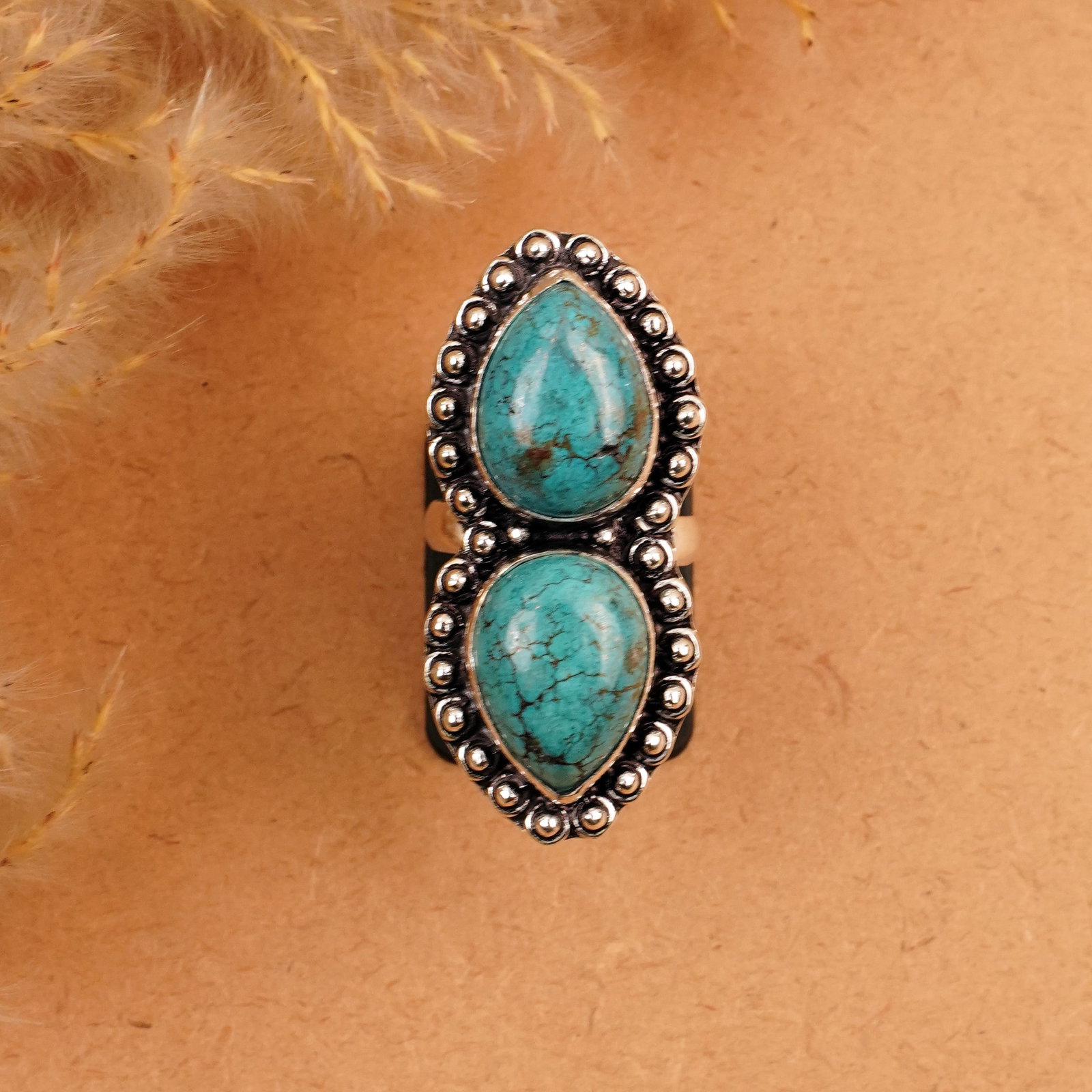 Natural Turquoise Silver Plated Handmade Ring - 6MM: Product ID: 260410161947 Product - Handmade Silver Plated Ring Metal - 92.5 Sterling Silver Plated Ring Size - 6MM Gemstone - Turquoise Gemstone Origin - Tibet Gemstone Size - 12X16 MM ( 2 Stone ) Gem