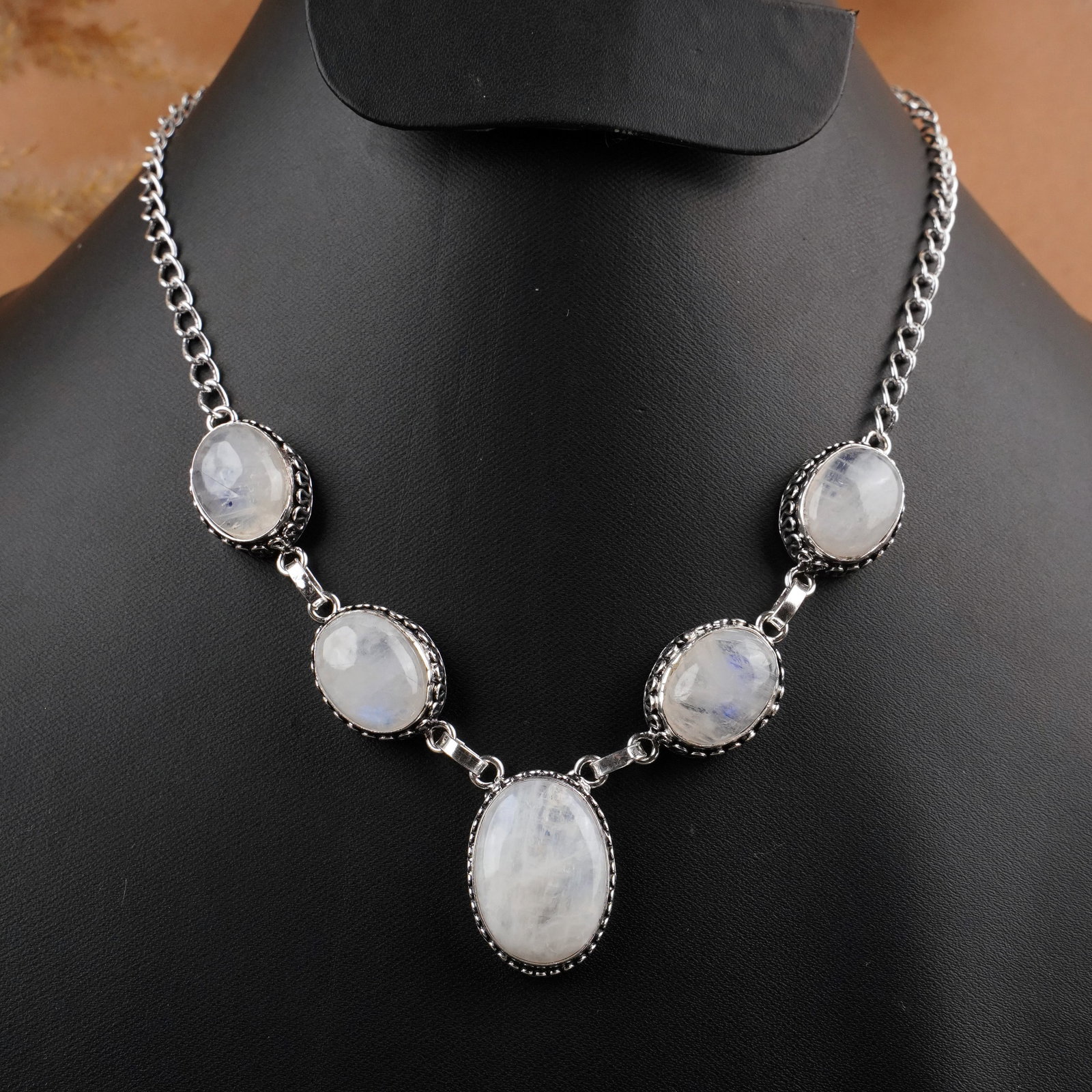 Natural Rainbow Moonstone Silver Plated Handmade Necklace (1 of 3)