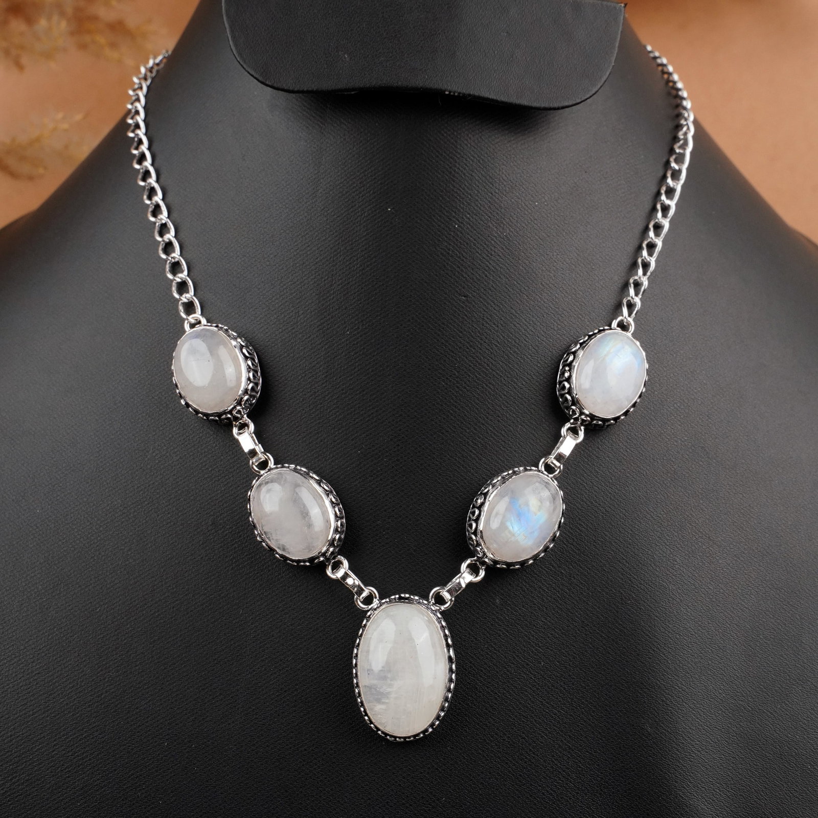 Natural Rainbow Moonstone Silver Plated Handmade Necklace (1 of 3)